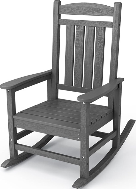 KINGYES Outdoor Rocking Chairs, HDPE All-Weather Patio Rocking Chairs High Back Porch Rocker for Adult, Gray