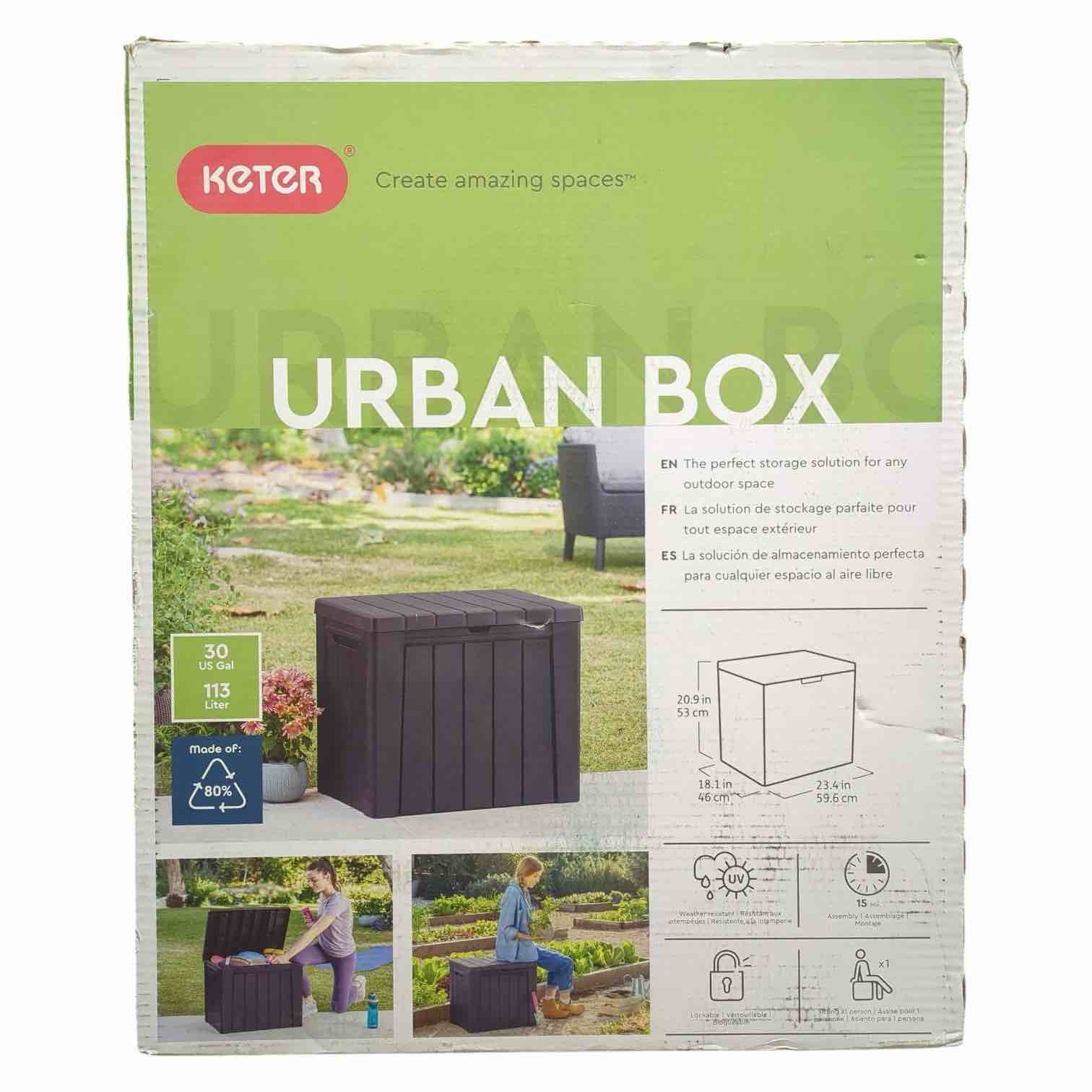 keter urban 30gal uv-protected resin outdoor deck box/storage table, graphite