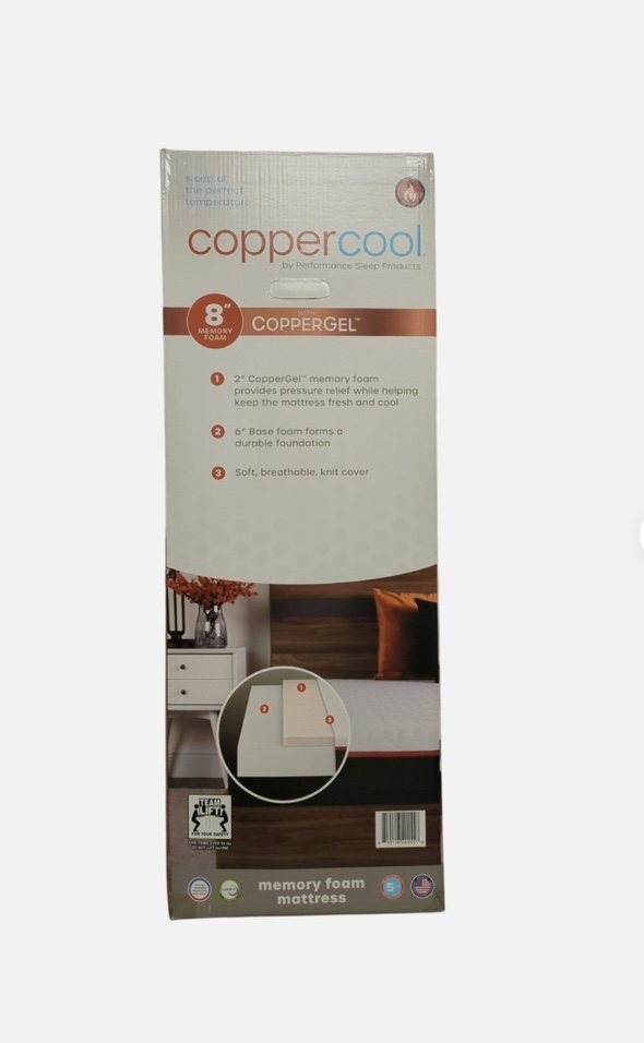 coppercool select 8" cooling gel memory foam mattress, queen