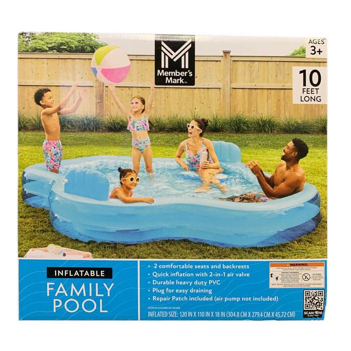member's mark 2-seater inflatable family pool, 10-feet long, quick-inflate