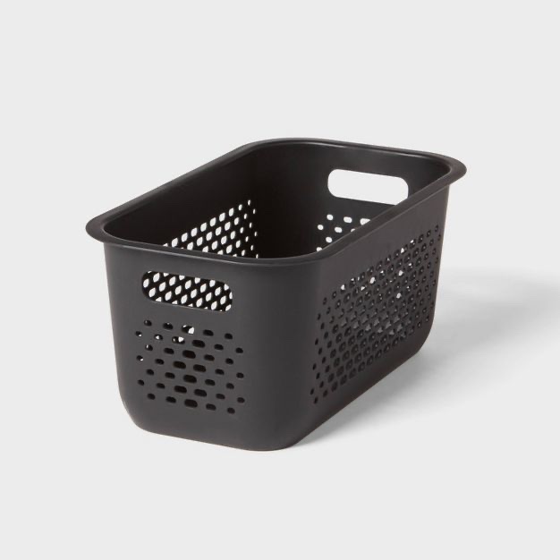 (( Case Pack Of 8)) Narrow Medium Decorative Plastic Bin Black - Brightroom™: Modern Storage with Cut-Out Handles, 13" Cube Compatible