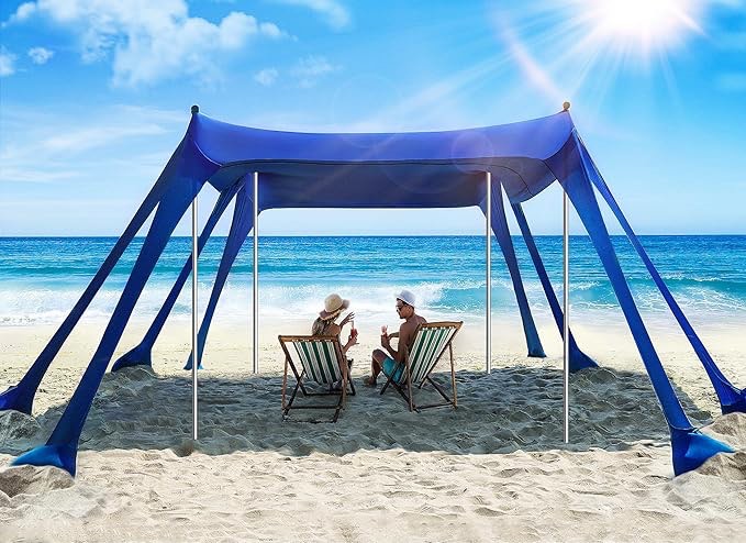 Outdoor Beach Canopy Upf50+ Uv Protection Tent Sun Shade With 8 Sandbags