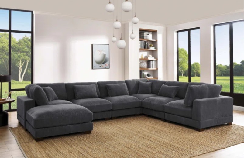 Arliz 7 - Piece 144" Wide Reversible Modular Corner Sectional with Ottoman Body Fabric: Gray Corduroy(incomplete arm only)