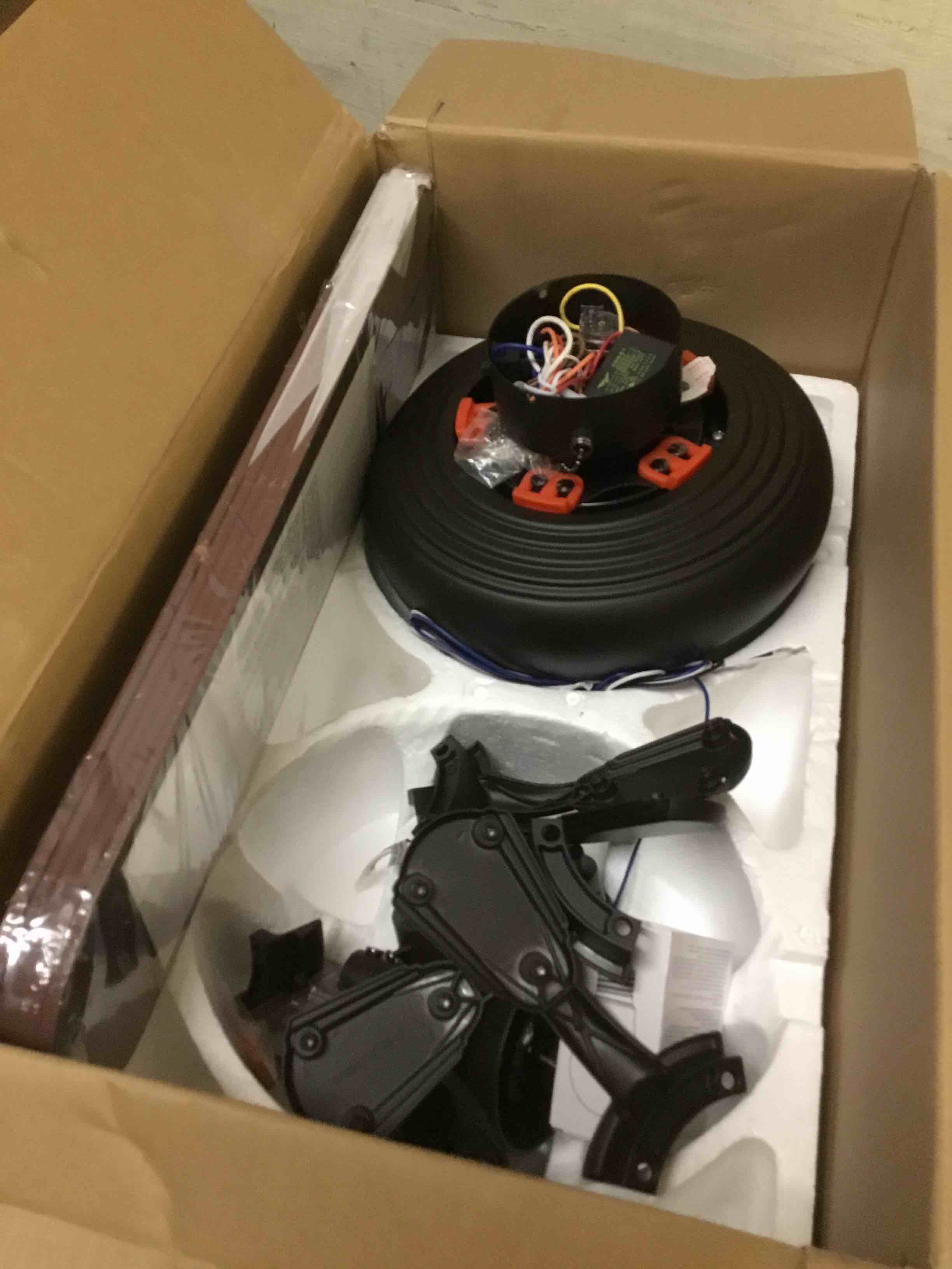 Condition photo showing As Is for harbor breeze caratuk river 52-in bronze downrod or flush mount indoor ceiling fan with light kit