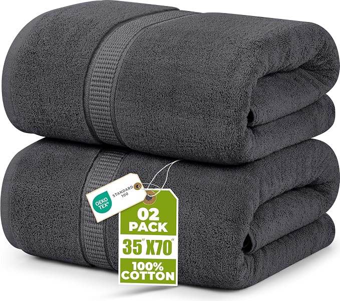 towels 2 pack premium bath towels set, 35 x 70 inches, 100% ring spun cotton 600gsm, lightweight and highly absorbent quick drying towels, perfect for daily use, grey
