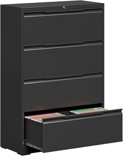 Topass Lateral File Cabinet, 4 Drawer Metal File Cabinet with Lock, Lateral File Cabinet for Home and Office, Lateral File Cabinet for A4 Legal/Letter Size, Assembly Required (Black, 4 Drawer)