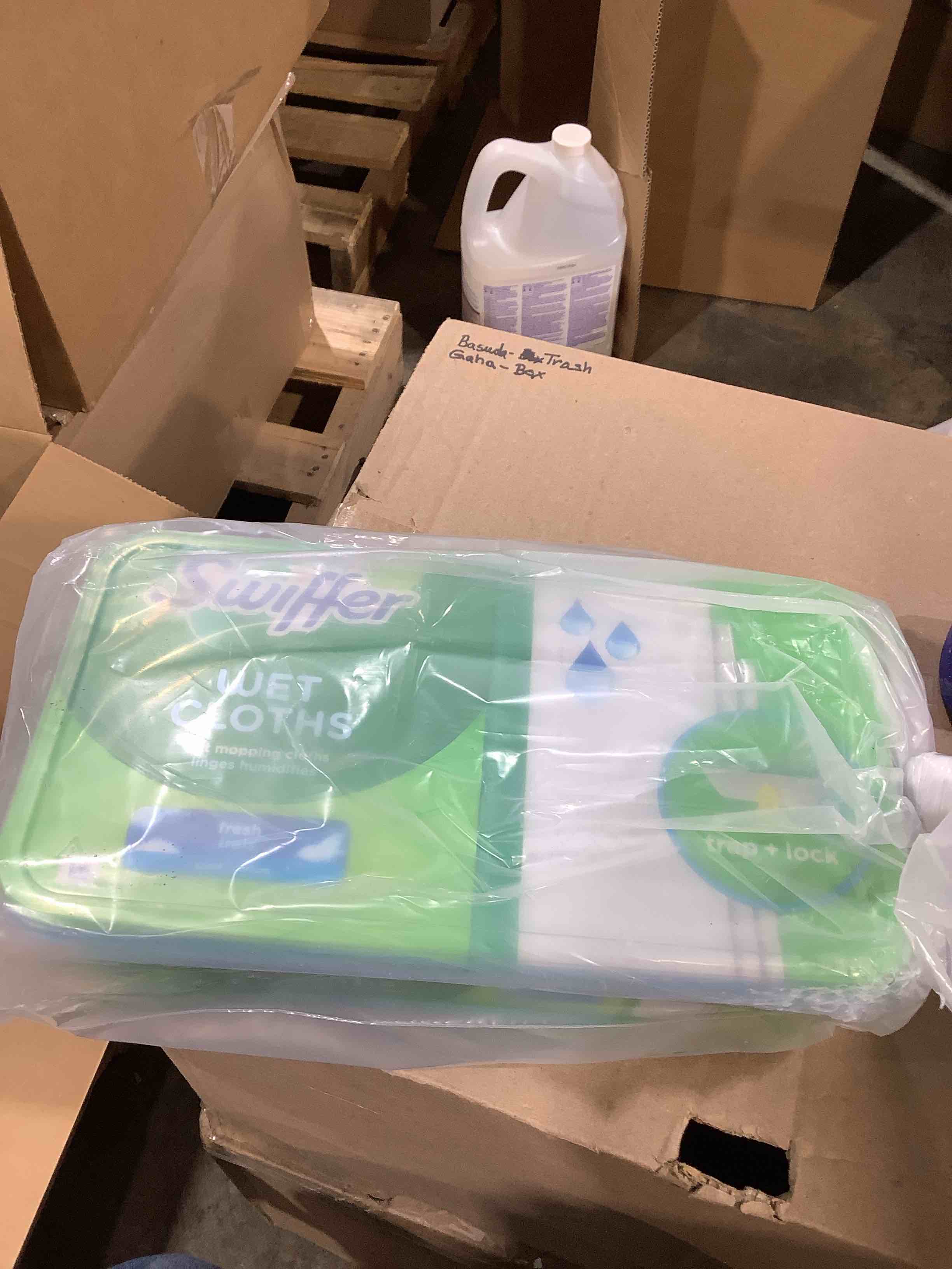 Condition photo showing As Is for swiffer sweeper wet mopping cloths, mops for floor cleaning, open-window fresh, 24 count