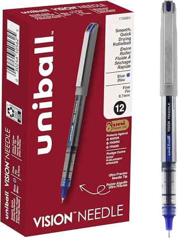 uniball vision rollerball pens  fine point (0.7mm)  blue ink  12 count