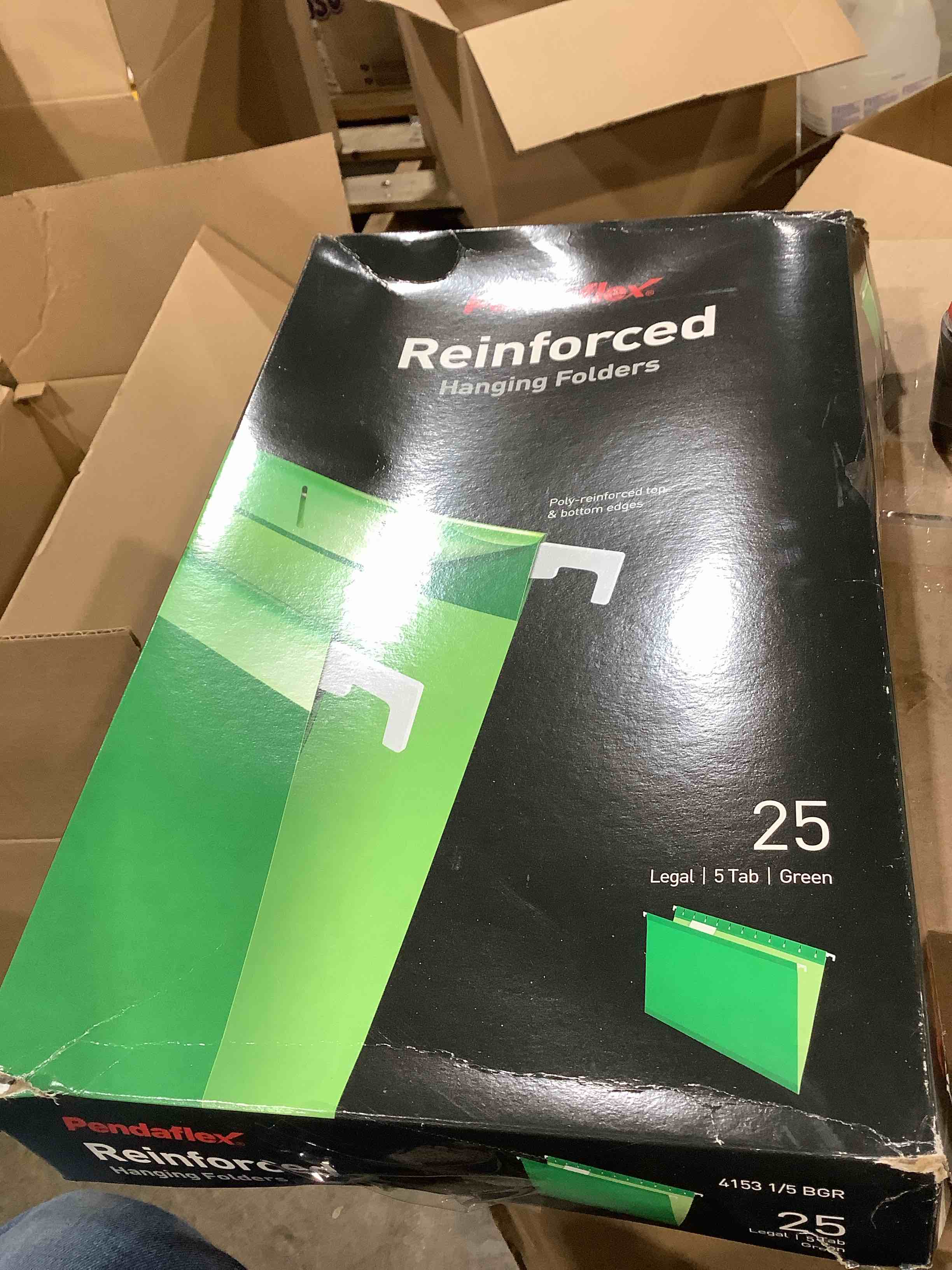 Condition photo showing Good Condition for pendaflex 415315bgr reinforced hanging folders, 1/5 tab, legal, bright green, 25/box