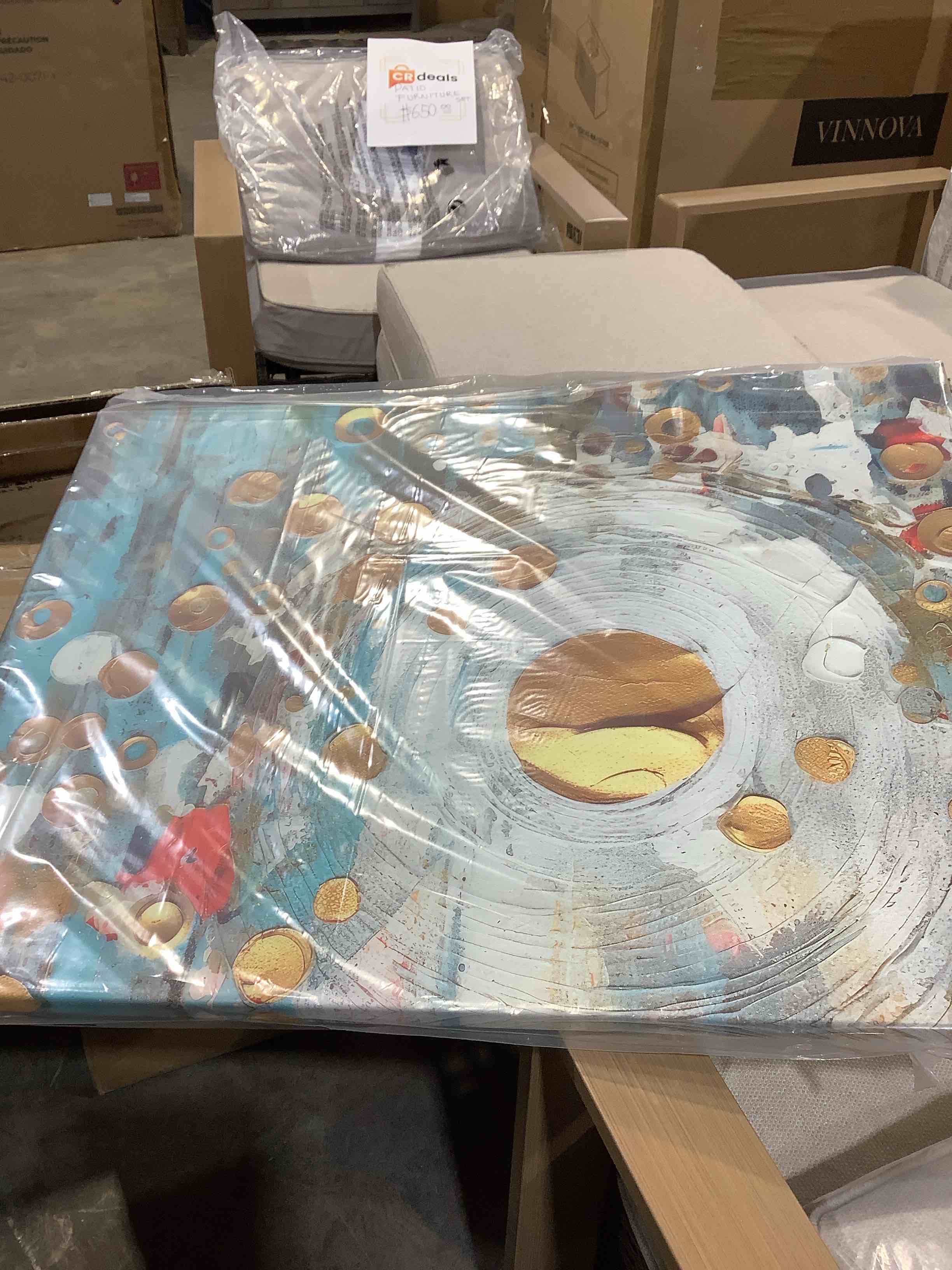 Gold, turquoise, geometric reflections frame on canvas print