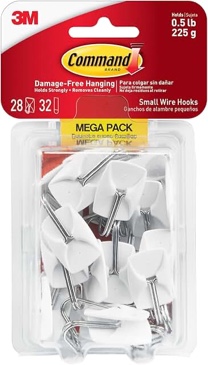 command small wire toggle hooks  white  damage free organizing  28 hooks and 32 strips