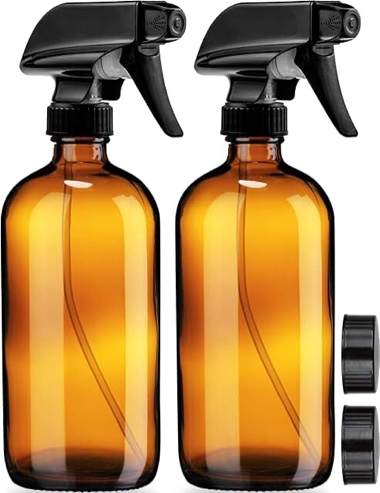gling 16 oz 2 pack amber glass spray bottles, refillable empty dark glass spray bottle great for cleaning solutions, essential oils, hair, and plants, adjustable nozzle for squirting and mist