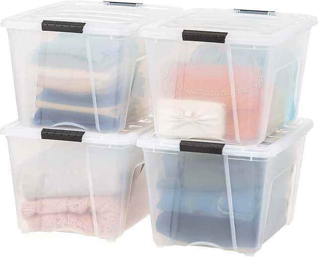 iris stack & pull 54 qt. latch lid storage bin clear (100243) 516433, 4 count