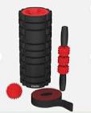 fitrx recovery fitness set  textured foam roller  massage stick  ball  and stretch strap  black / red
