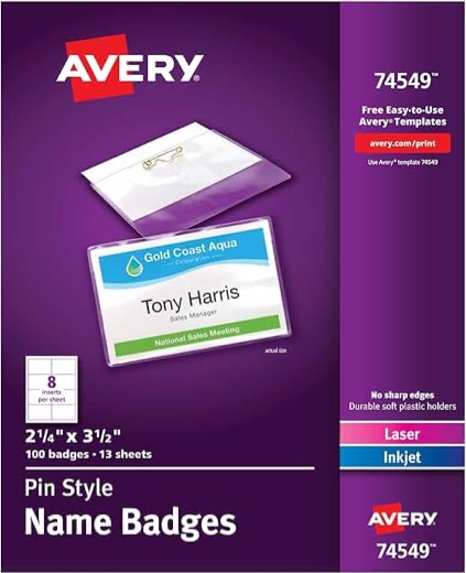 avery name badges with pins  2.25  x 3.5   100 badges (74549)