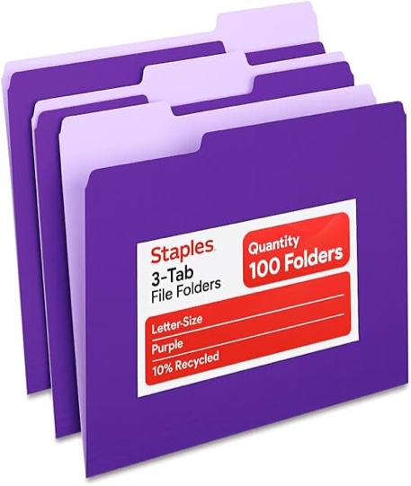 pendaflex 1/3 tab cut letter recycled top tab file folder, purple