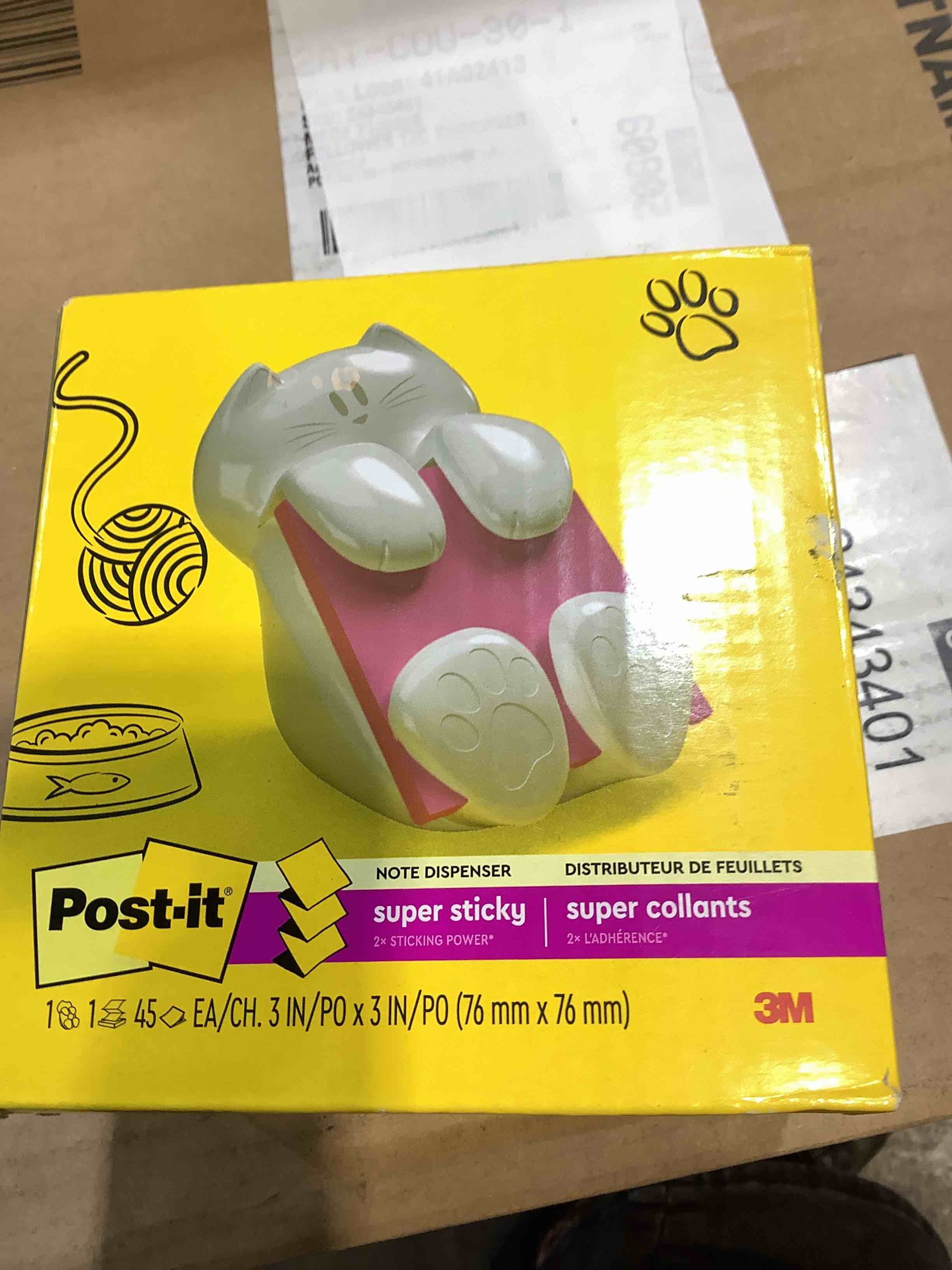 Condition photo showing New/Like New for post-it pop-up note dispenser, cat design, 3x3 in, 1 dispenser/pack (cat-330)