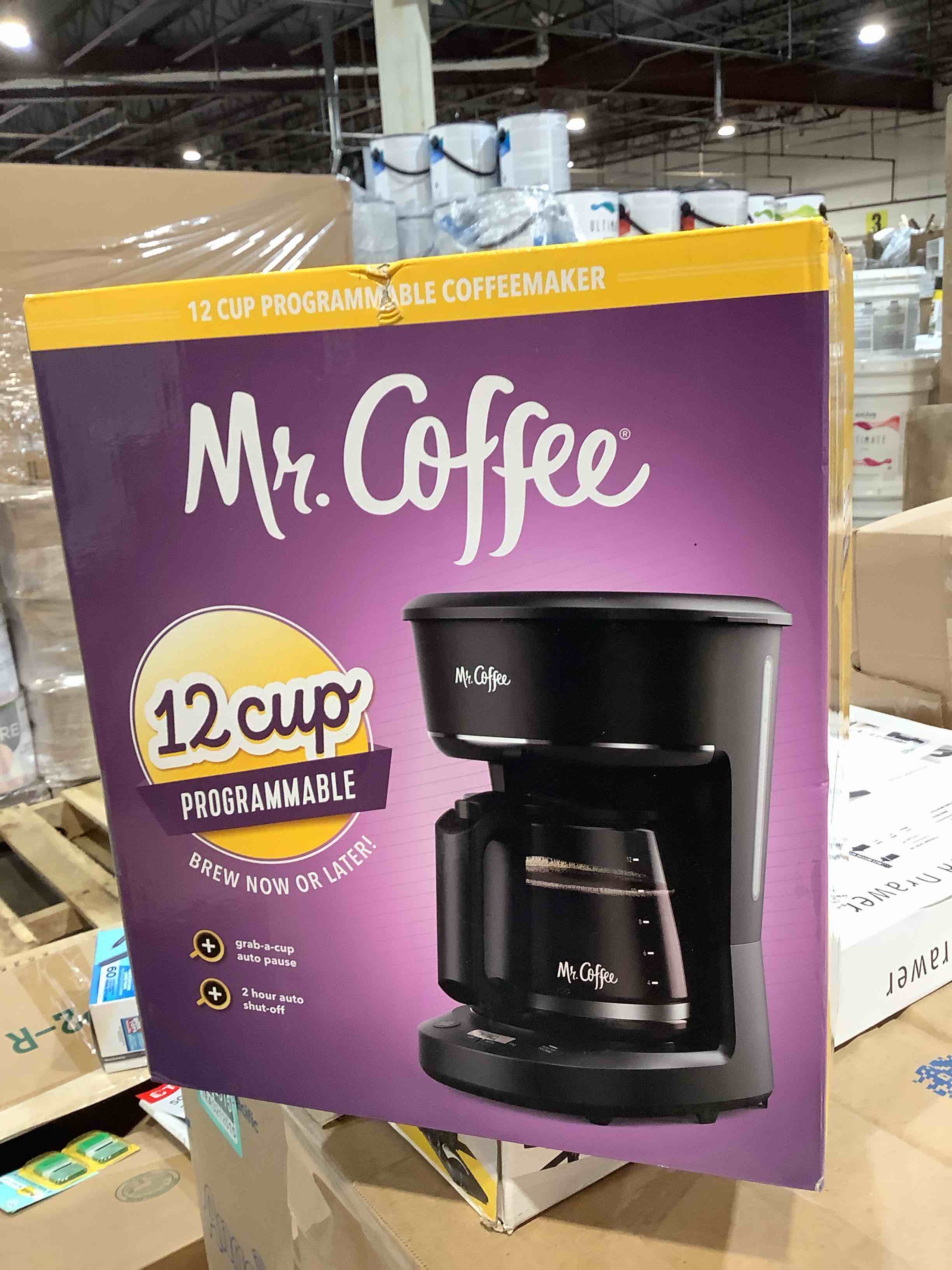 Condition photo showing As Is for mr. coffee 12-cup programmable coffee maker black: stainless steel drip machine, dishwasher-safe, electric, paper filter, broken coffee pot