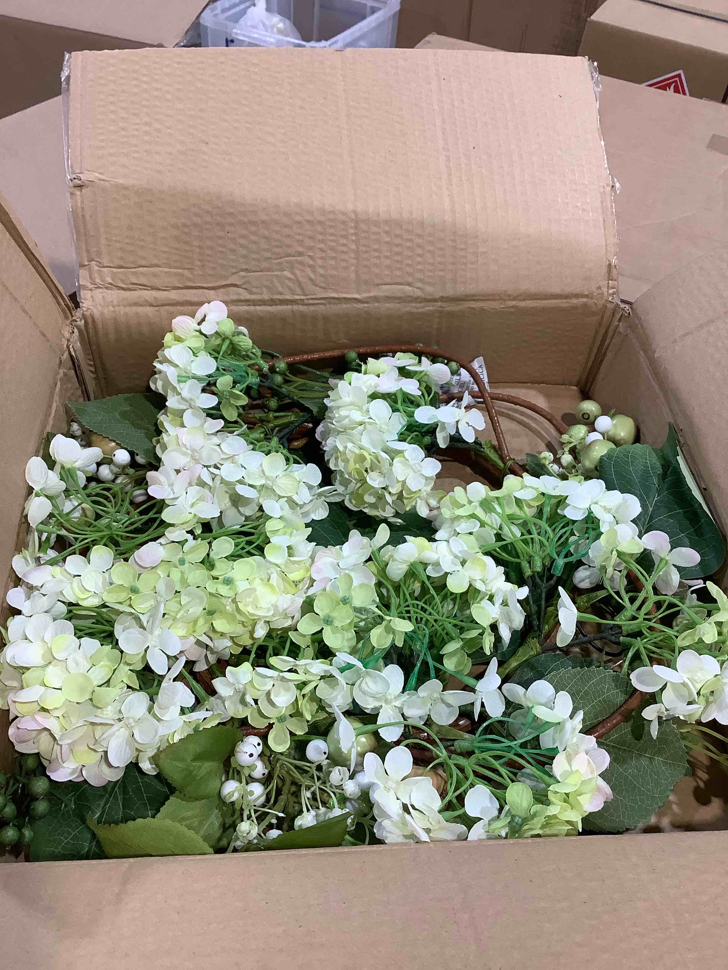 Condition photo showing New/Like New for nearly natural 22in. hydrangea wreath  cream/green
