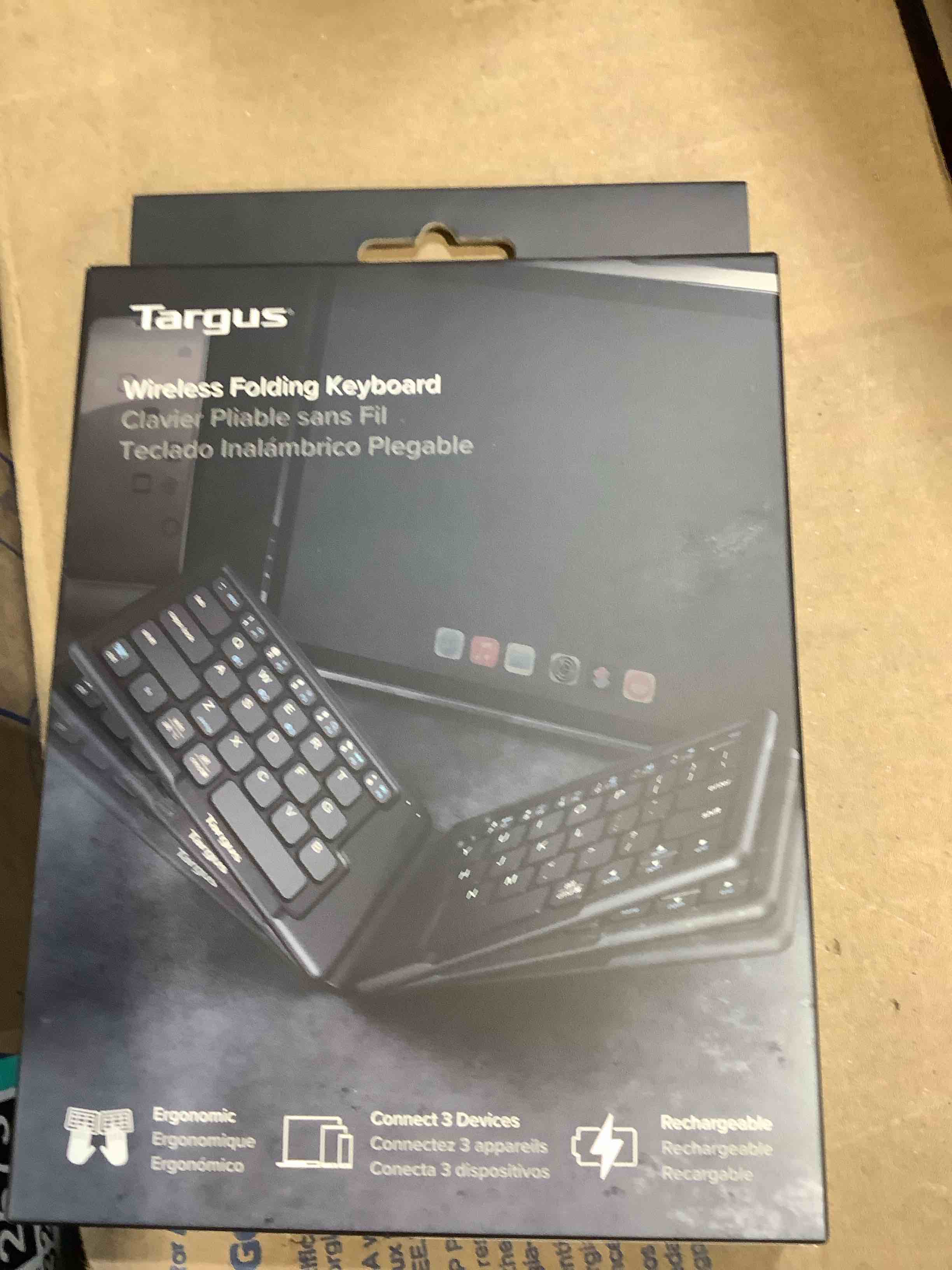 Condition photo showing New/Like New for targus - ergonomic foldable bluetooth antimicrobial keyboard - black