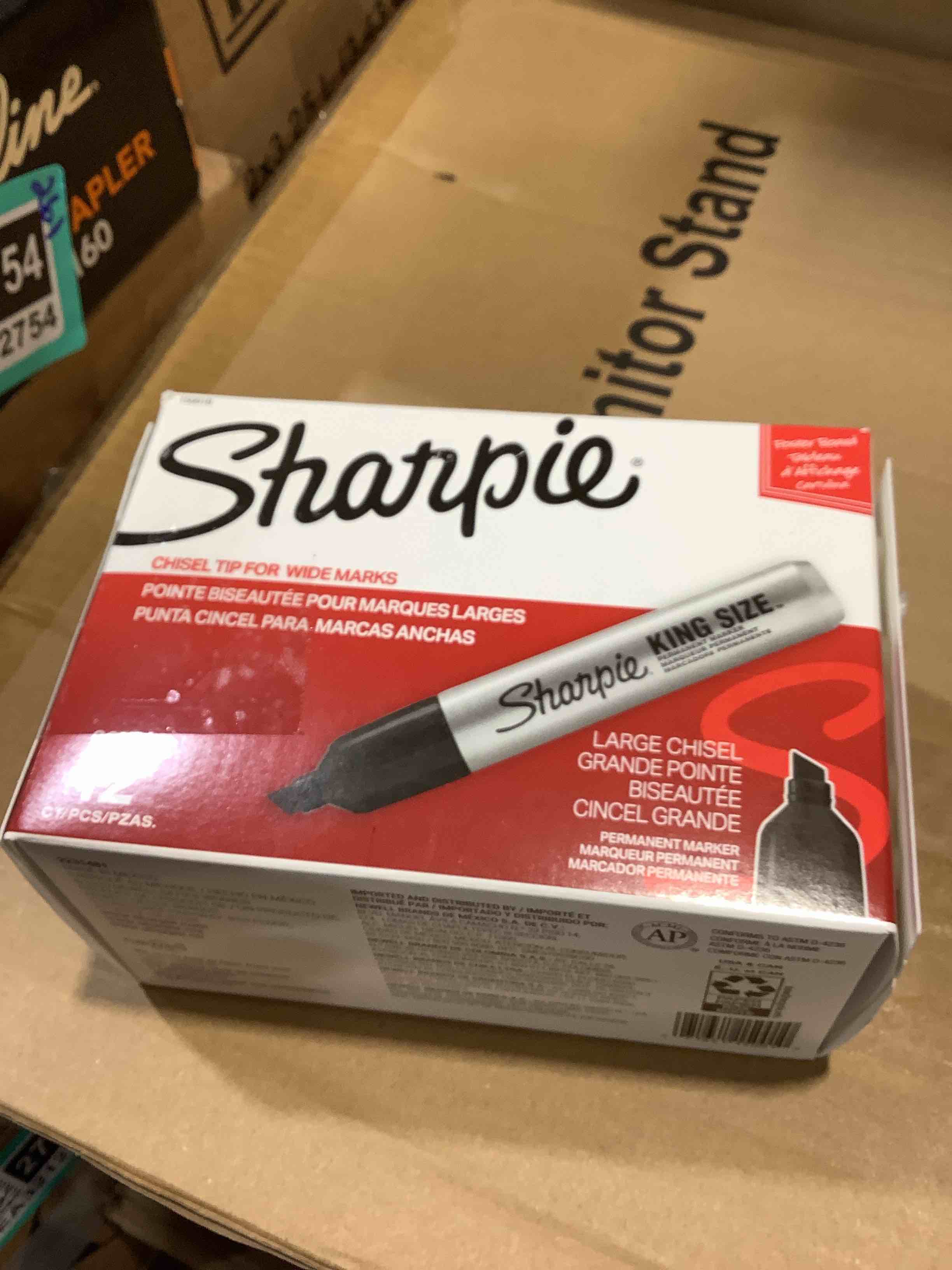 Condition photo showing New/Like New for sharpie king size permanent markers  large chisel tip  black  12 count