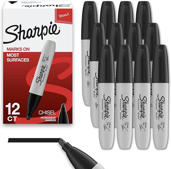 sharpie king size permanent markers  large chisel tip  black  12 count