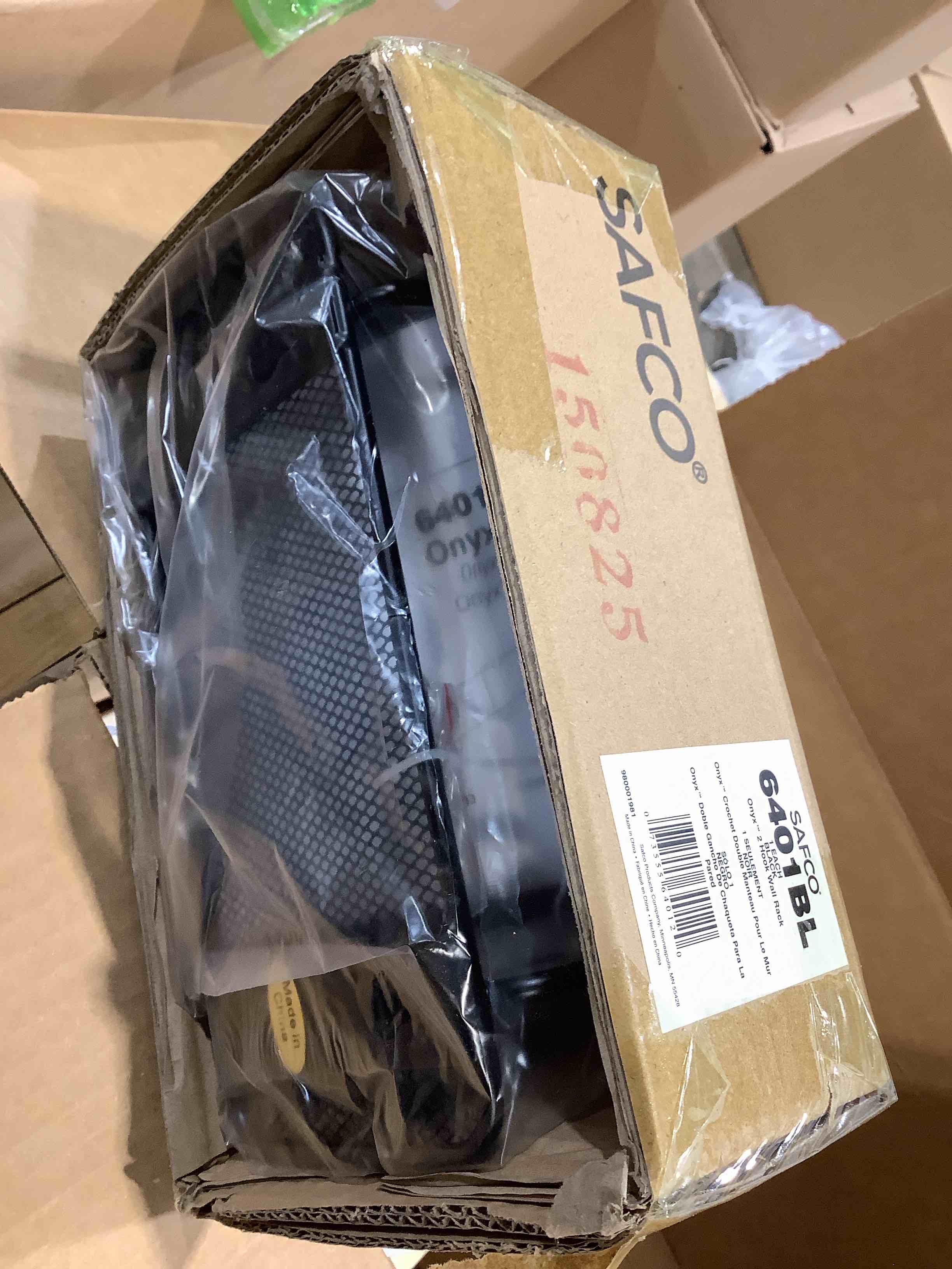 Condition photo showing New/Like New for safco onyx mesh sturdy 2-hook garment wall rack 2 hooks - for garment  hat  coat - steel - black - 1 each