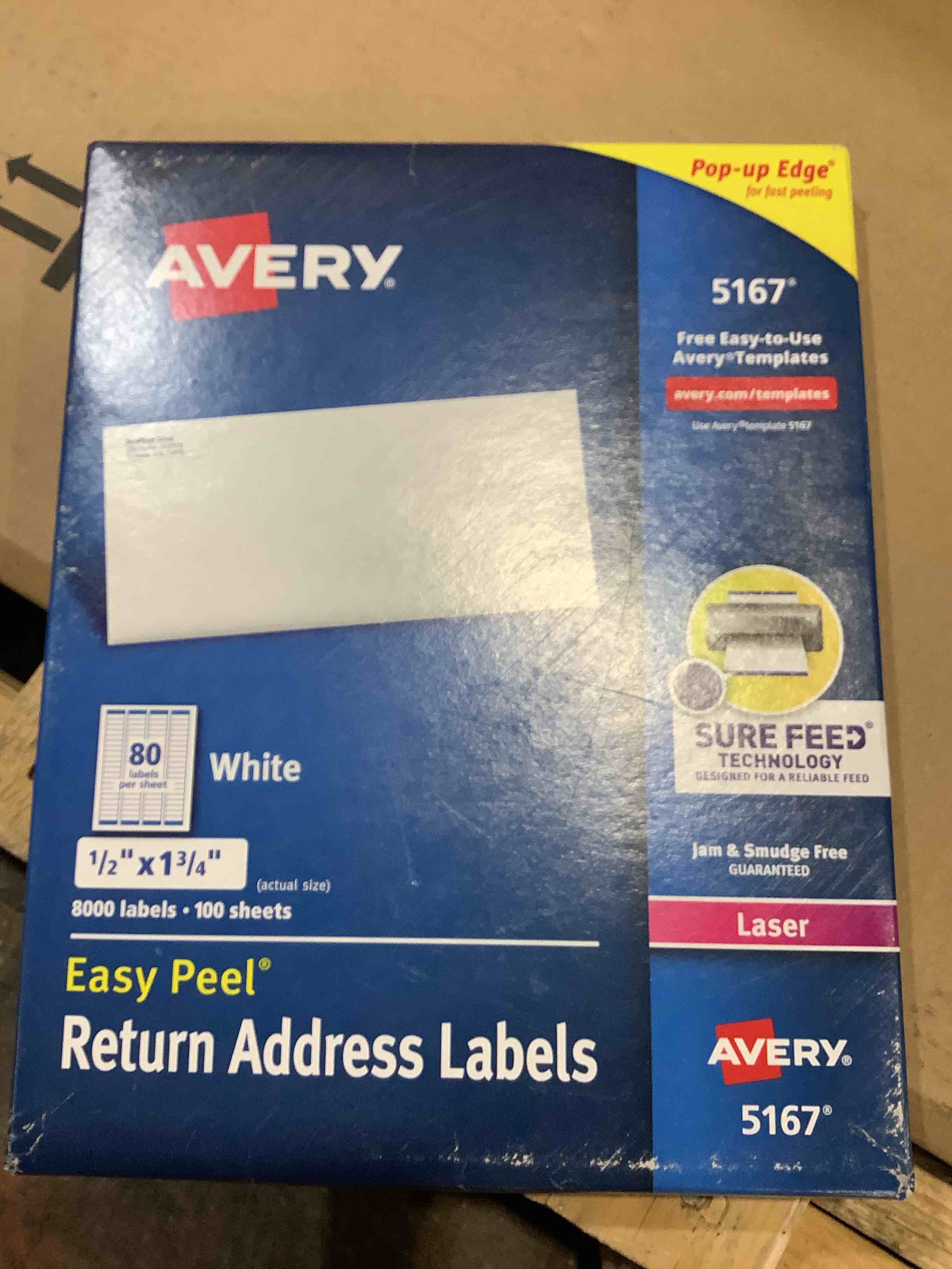 Condition photo showing New/Like New for avery easy peel return address labels  1/2 x1-3/4  8 000 labels (5167)