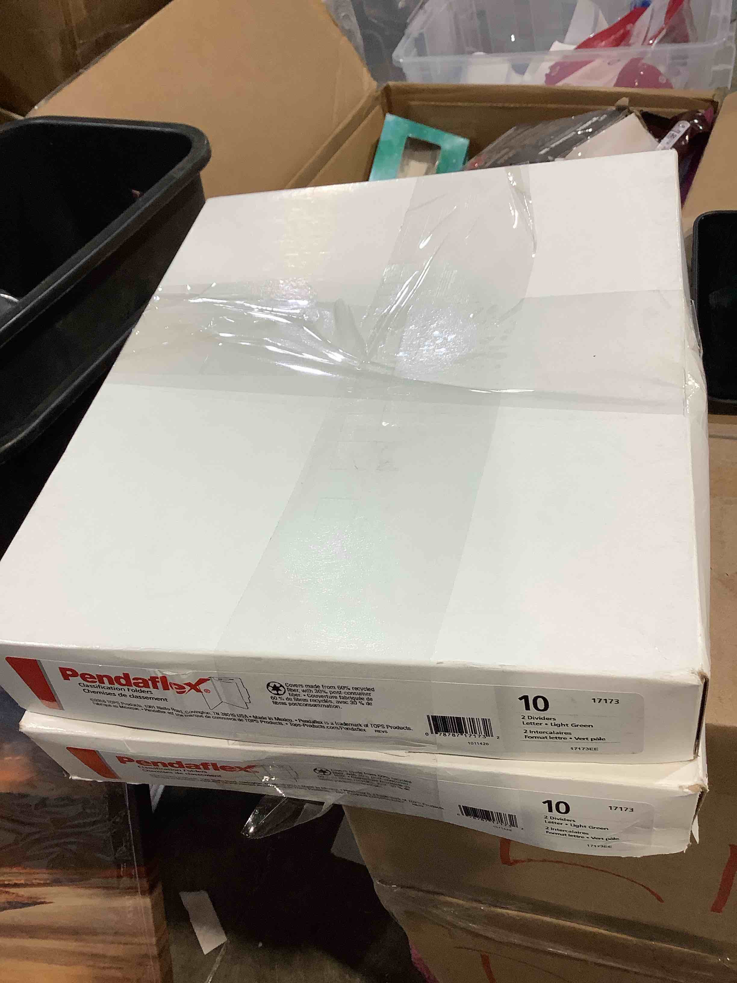 Condition photo showing New/Like New for four six six-  and eight-section pressboard classification folders  2 dividers  embedded fasteners  letter size  green  10/box, 2 count