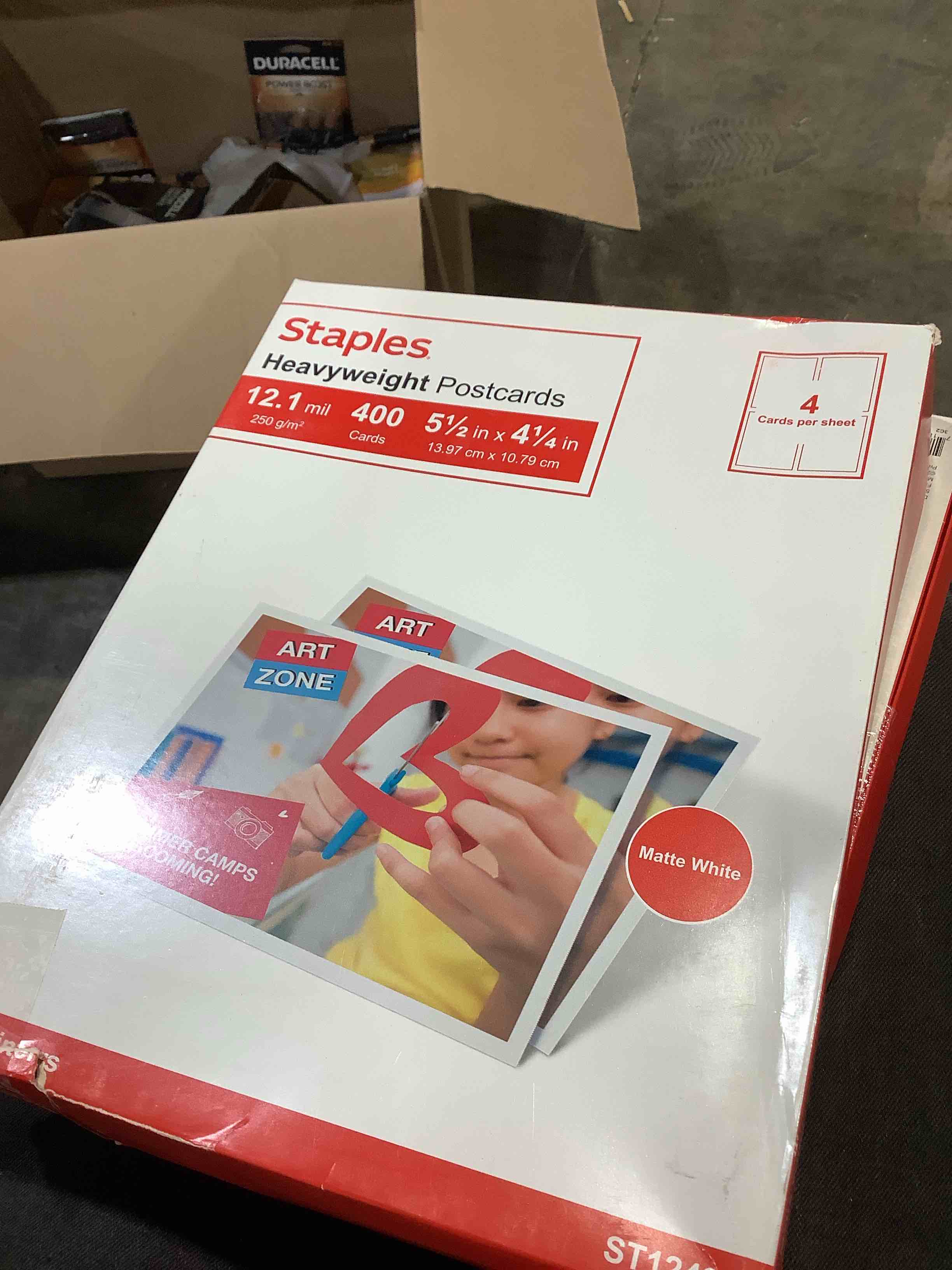 Condition photo showing Good Condition for staples heavyweight postcard 5 1/2" x 4 1/4", 12.1 mil, 400 card count