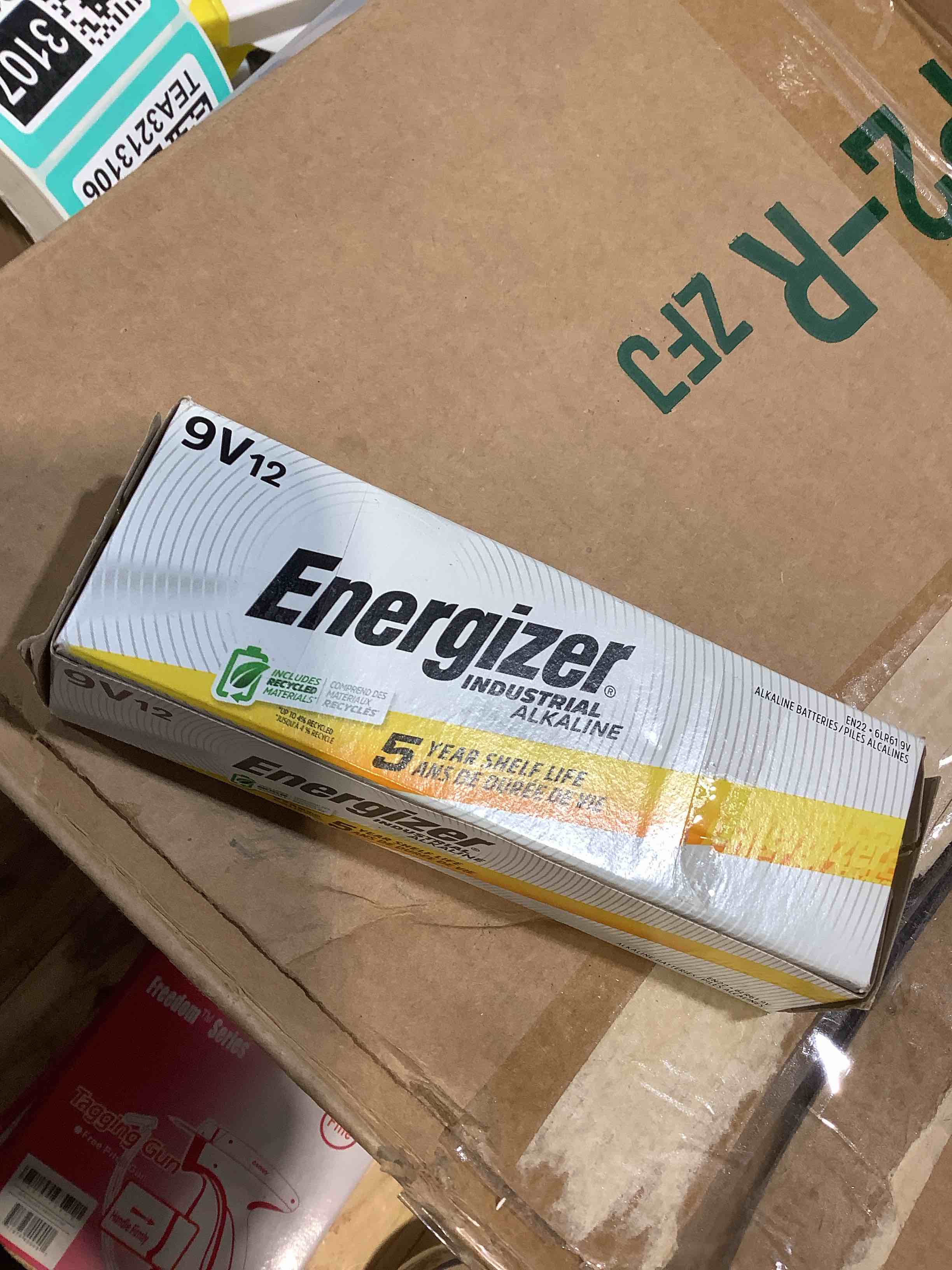 Condition photo showing New/Like New for energizer industrial alkaline battery  9 volts  12-pack, in office