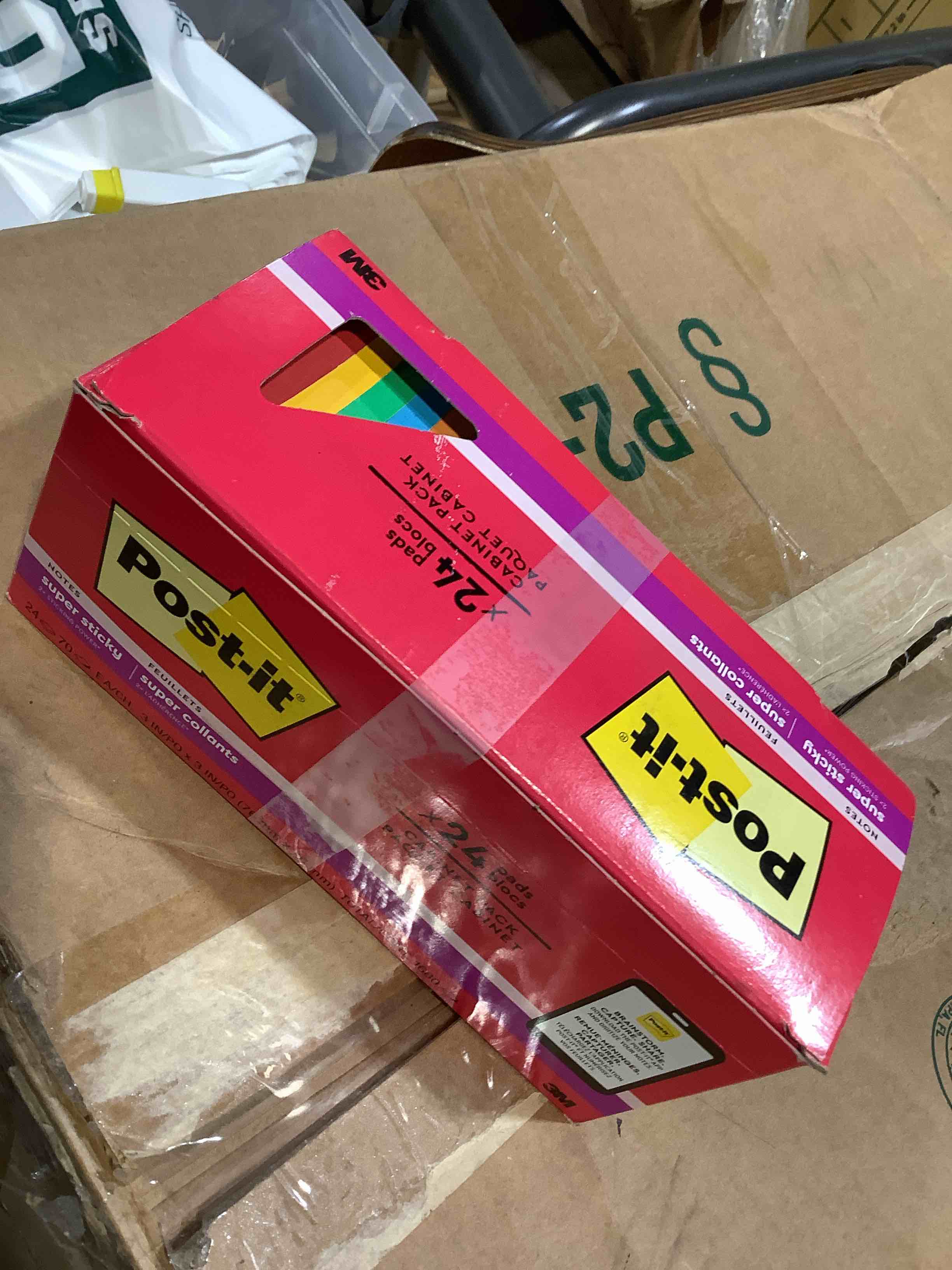 Condition photo showing New/Like New for post-it® super sticky notes 3 in x 3 in marrakesh collection 24 pads/pack 70 sheets/pad cabinet pack
