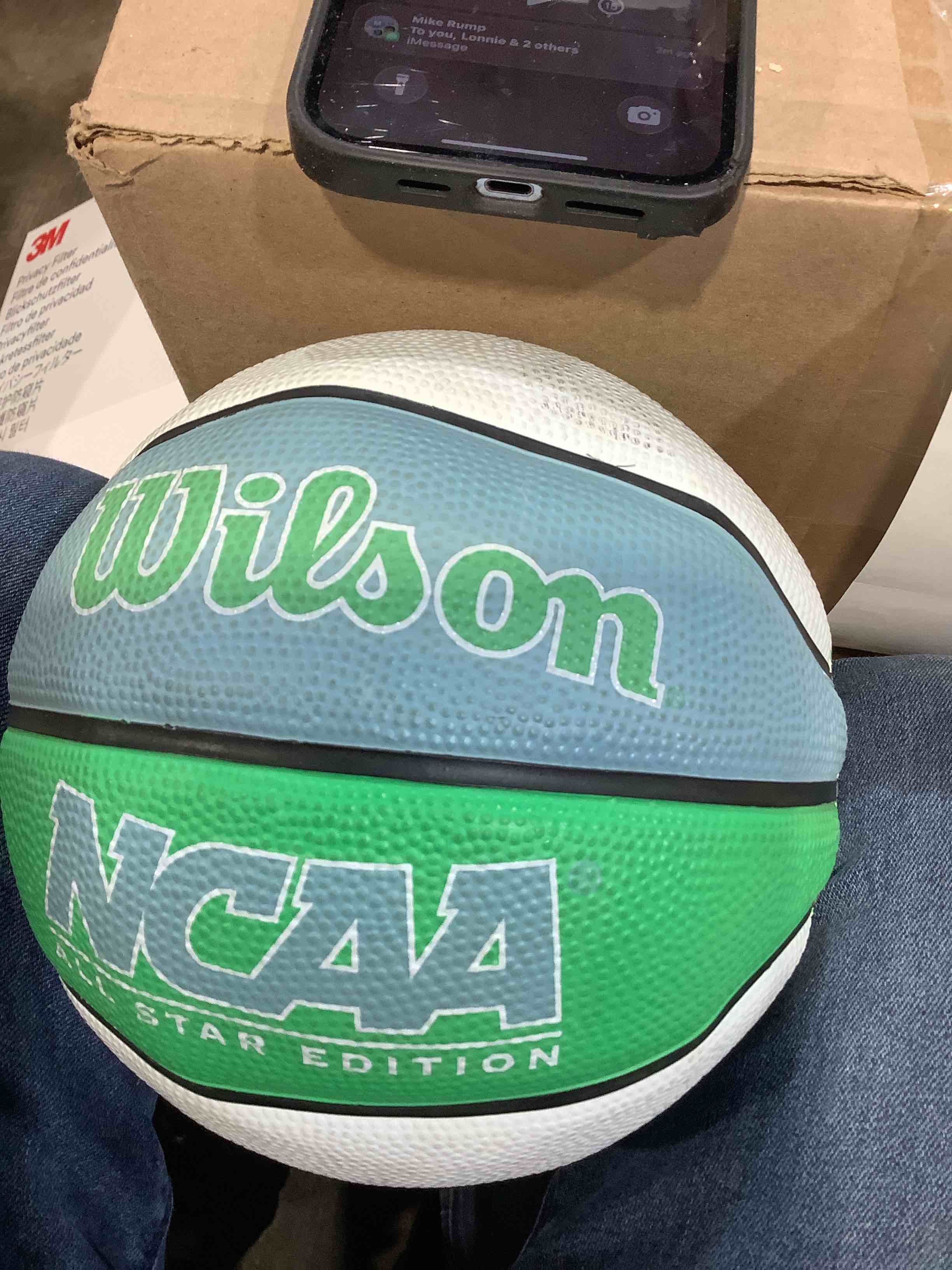 Condition photo showing New/Like New for wilson ncaa mini basketball - blue: outdoor rubber sports ball, ages 0-10