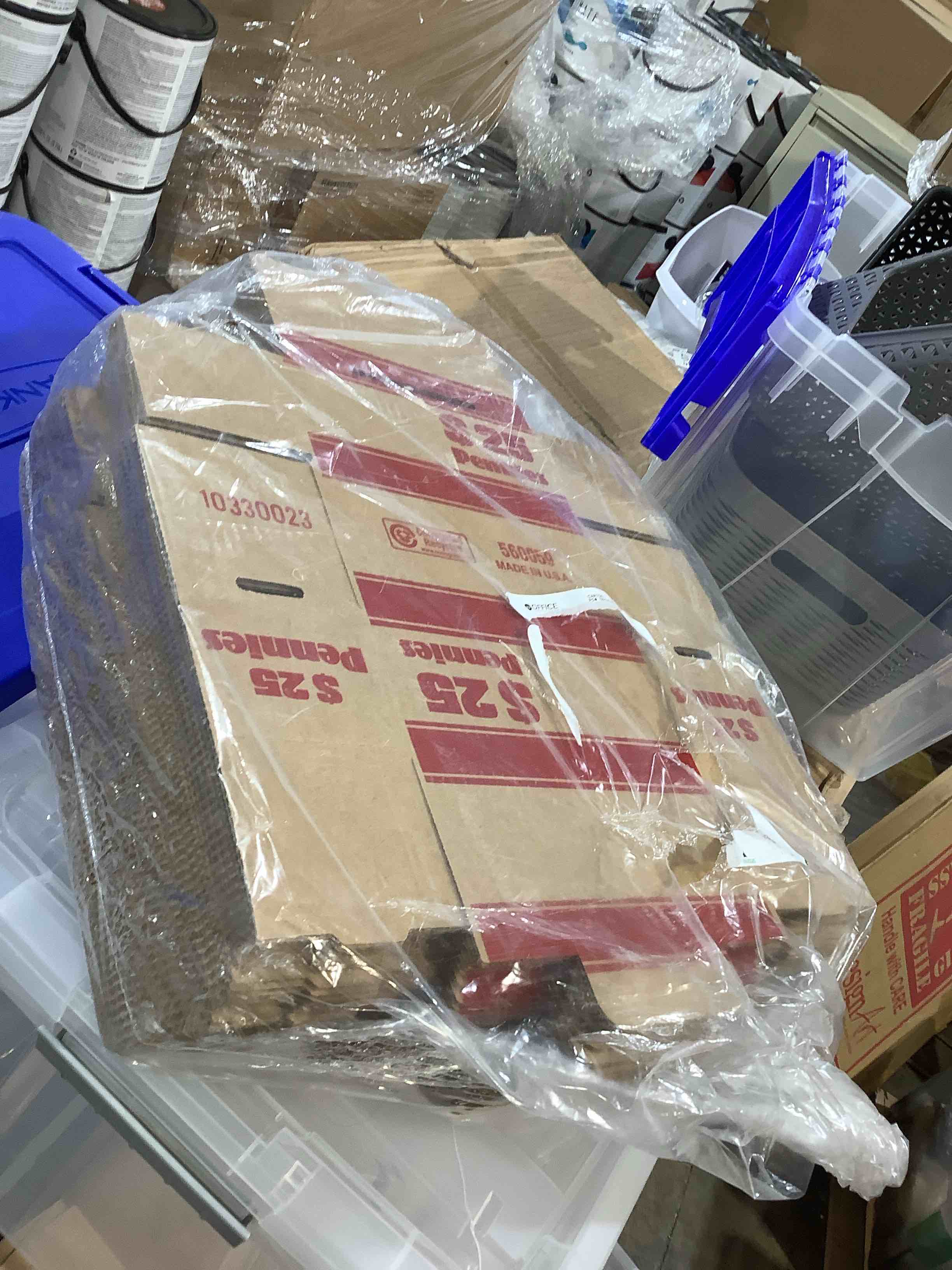 Condition photo showing New/Like New for 50 count $25. penny storage boxes