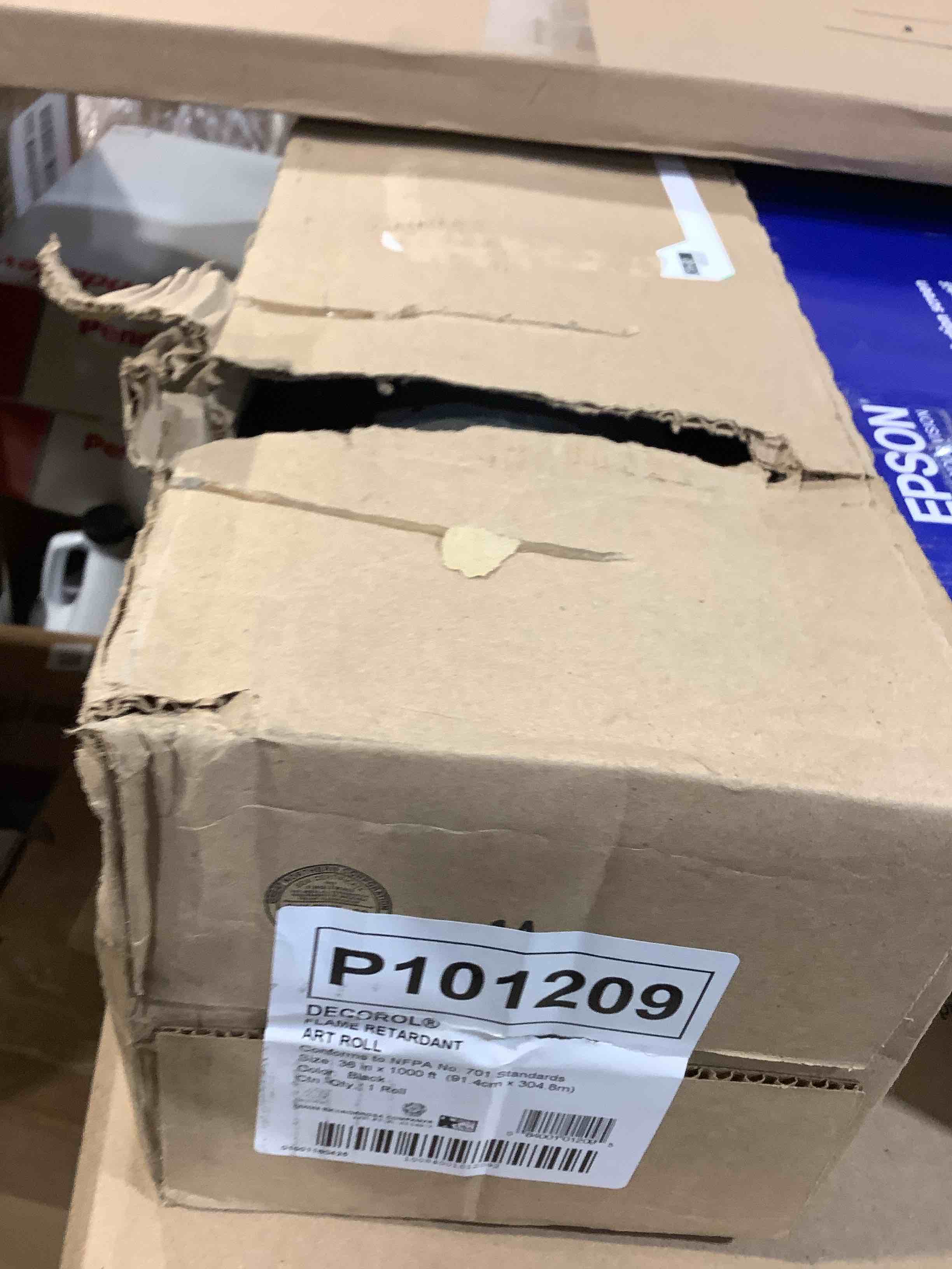 Condition photo showing New/Like New for decorol  pac101209  flame-retardant art paper roll  1 / roll  black, box has some damage