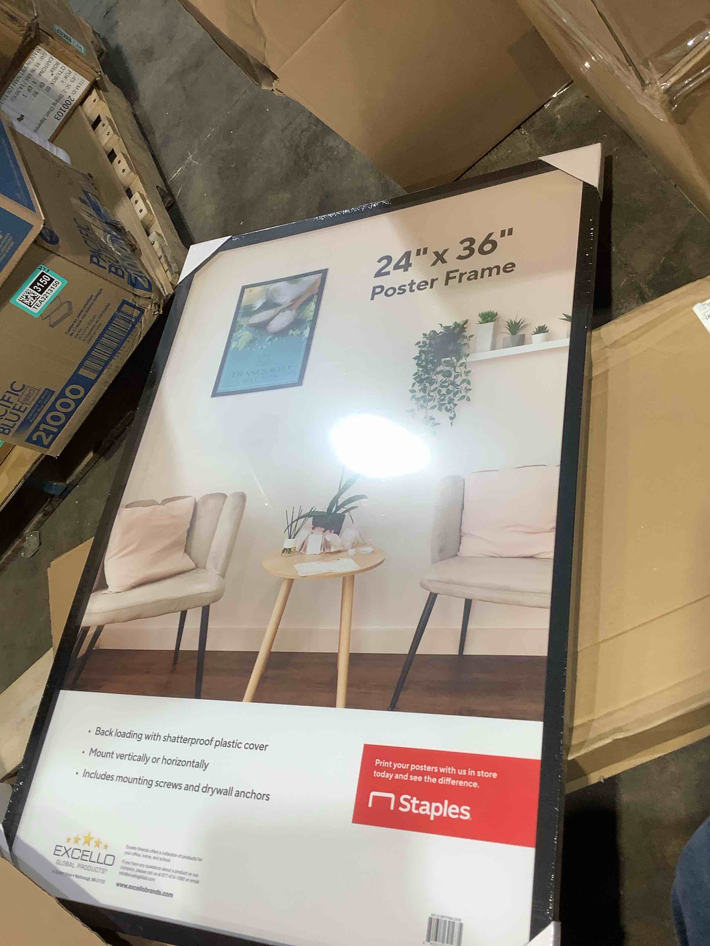 Condition photo showing New/Like New for staples 24" x 36" mdf poster frame, black