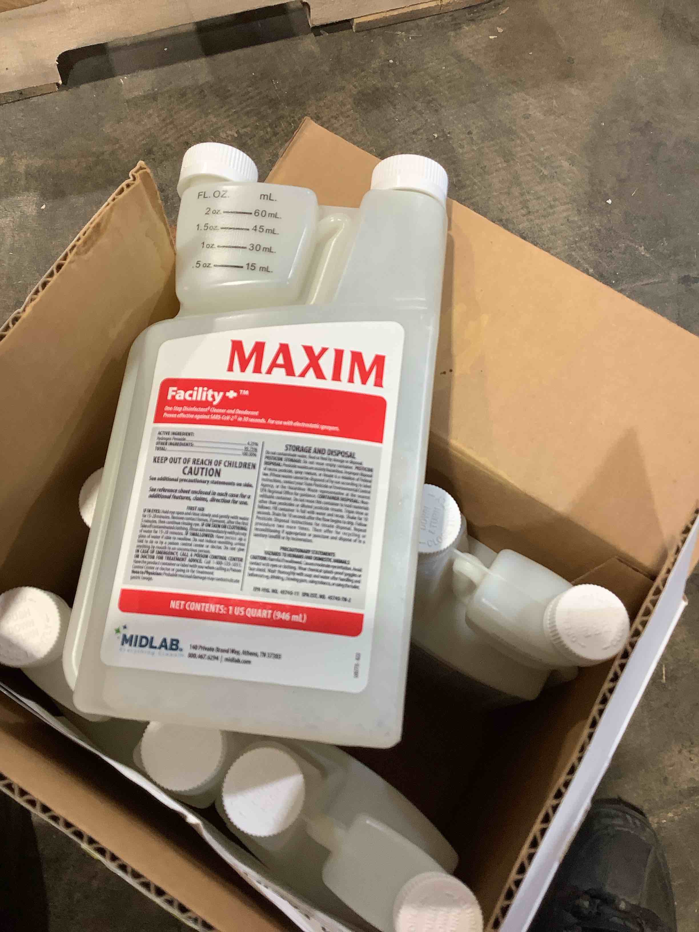 Condition photo showing New/Like New for midlab maxim facility one step disinfectant cleaner, and deodorant, 6 count