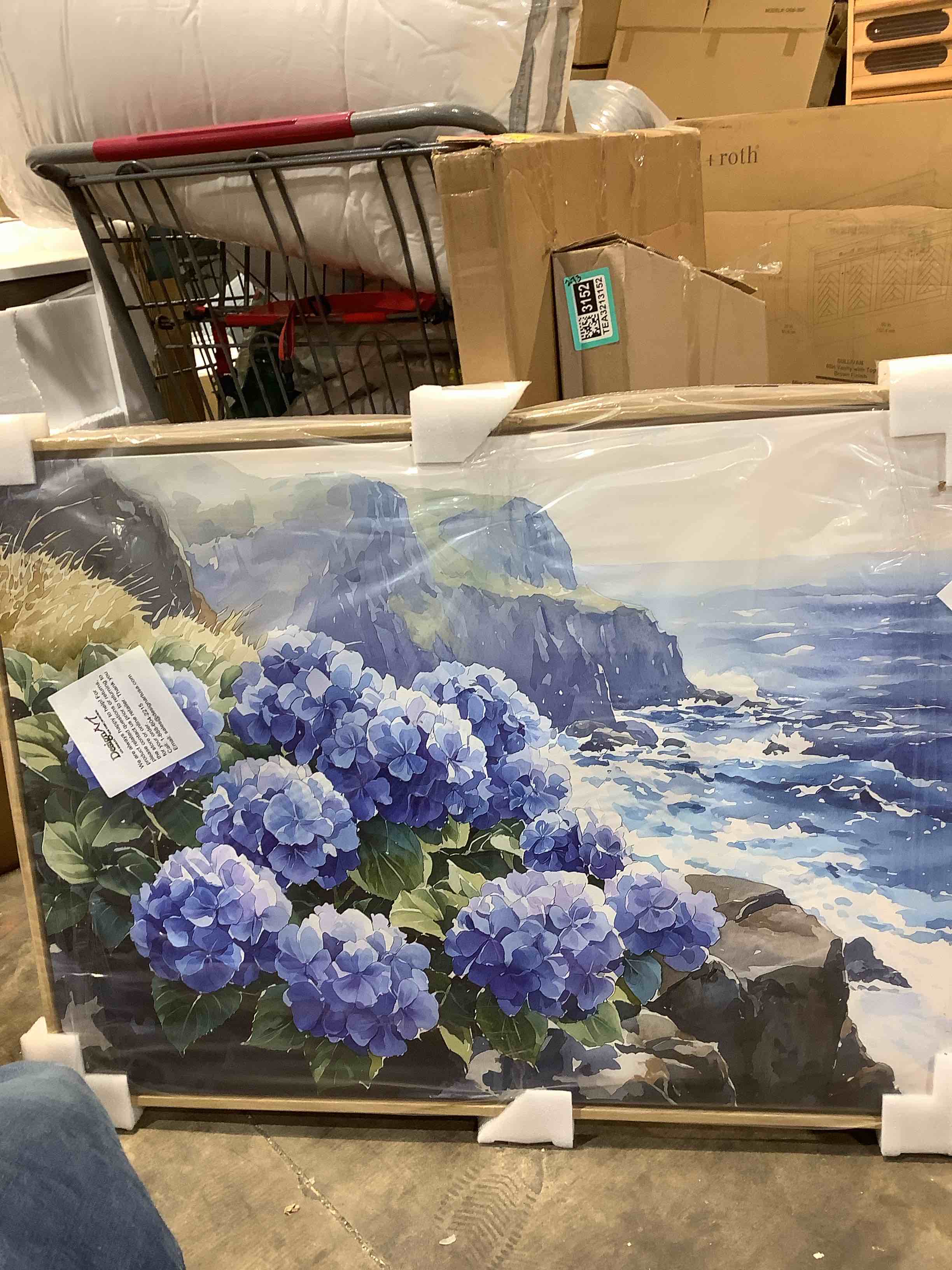 Condition photo showing New/Like New for winston porter hyrangeas by the seaside cliff canvas print