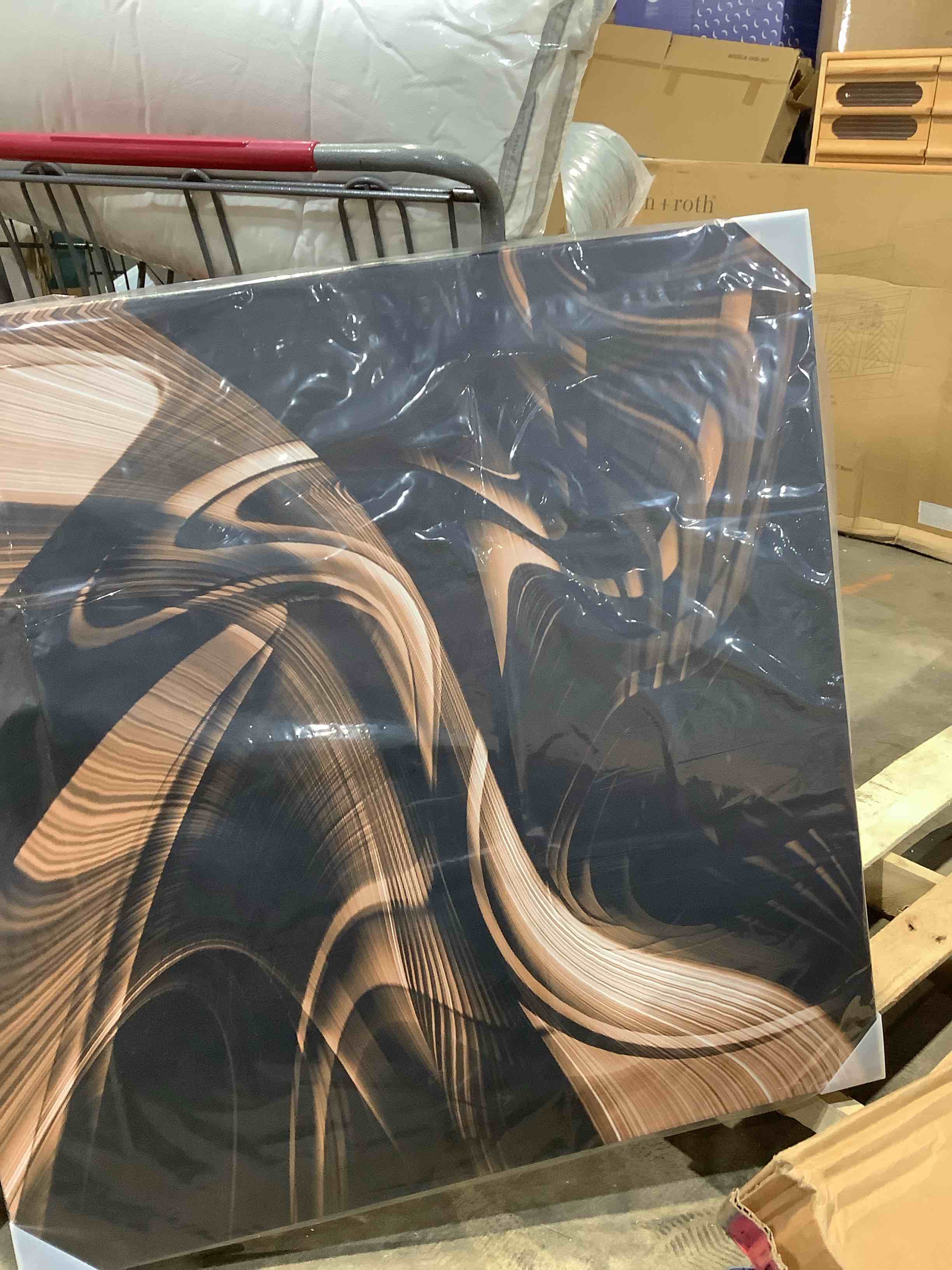 Condition photo showing New/Like New for beautiful modern boho abstract, brown wave, art, modern canvas, wall art, 36" x 36"