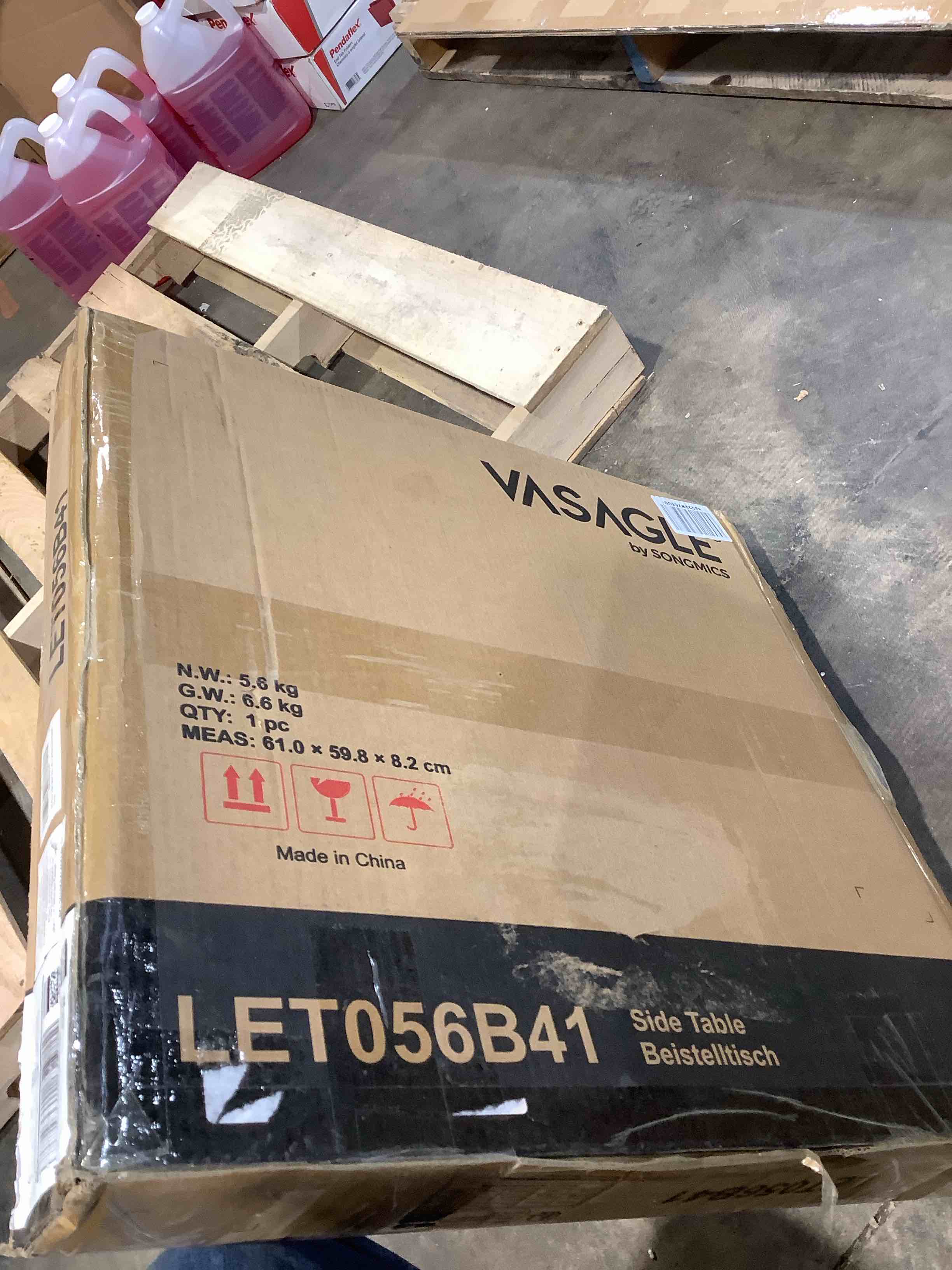 Condition photo showing New/Like New for vasagle side table, 2-tier round end table, nightstand with steel frame for small spaces, living room, bedroom, honey brown and ink black