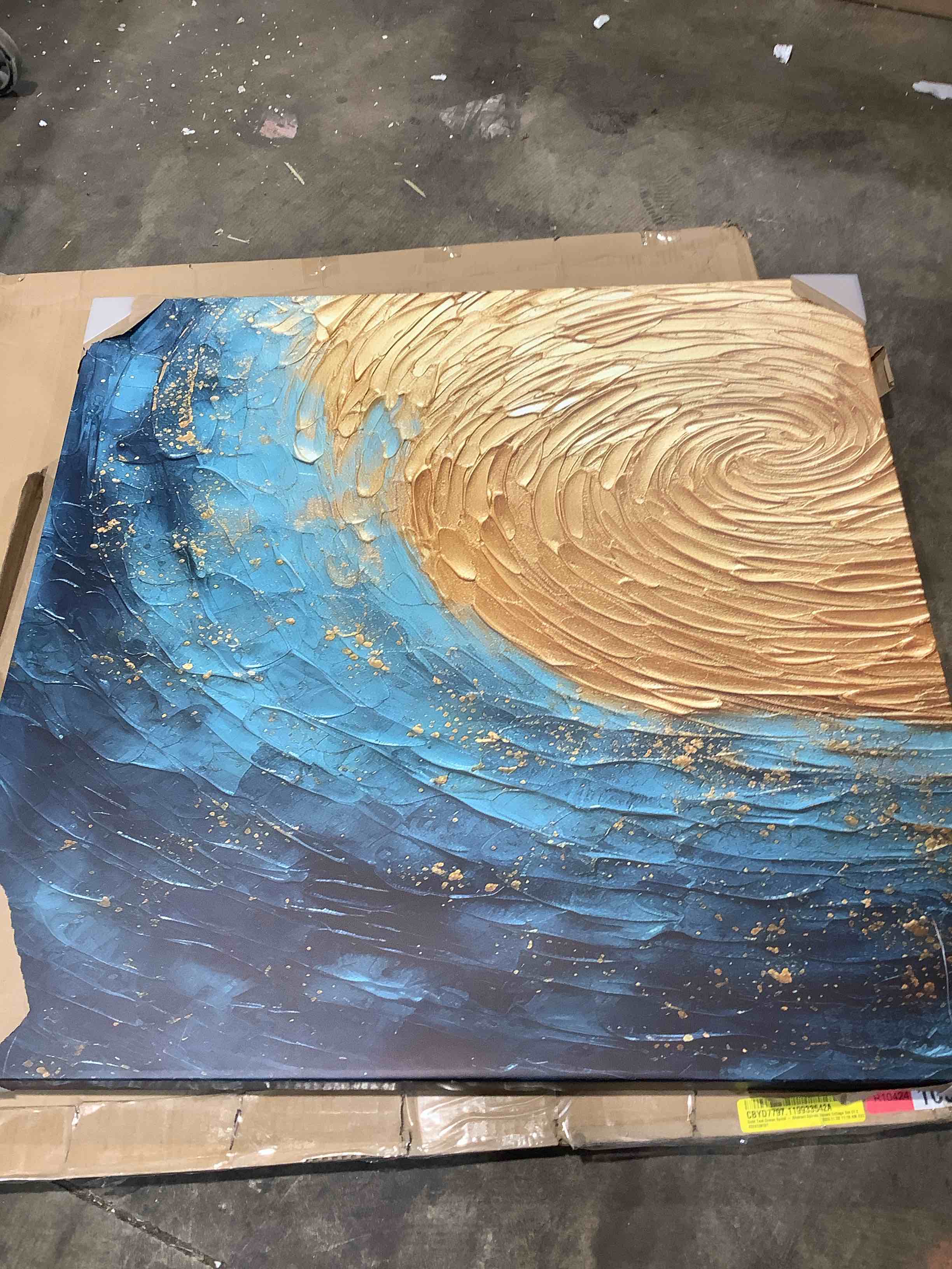 gold teal ocean spiral abstract spiral square college canvas print