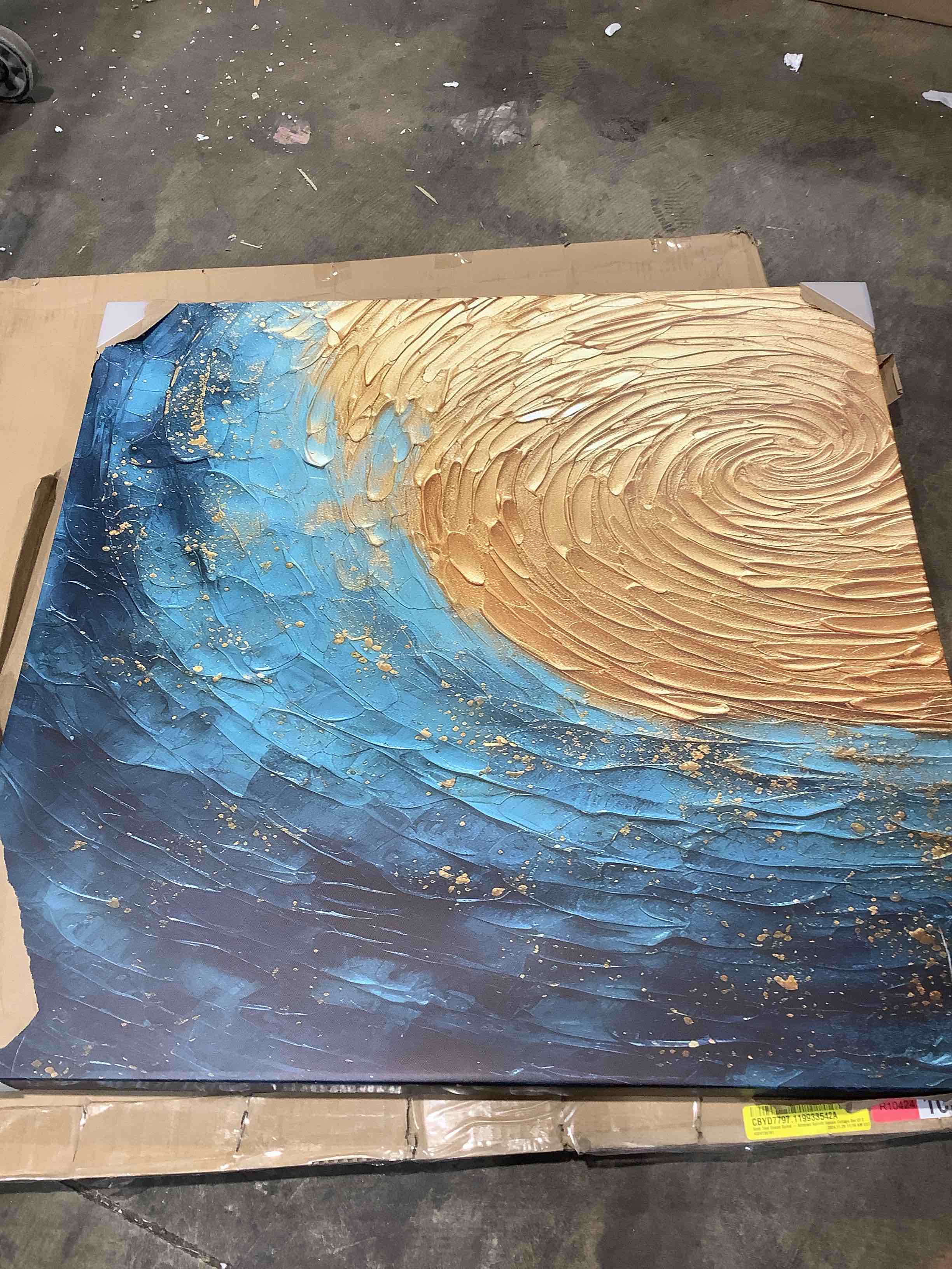 Condition photo showing New/Like New for gold teal ocean spiral abstract spiral square college canvas print