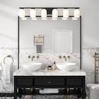 Acroma bathroom light fixture over mirror six light with milk, white glass blue