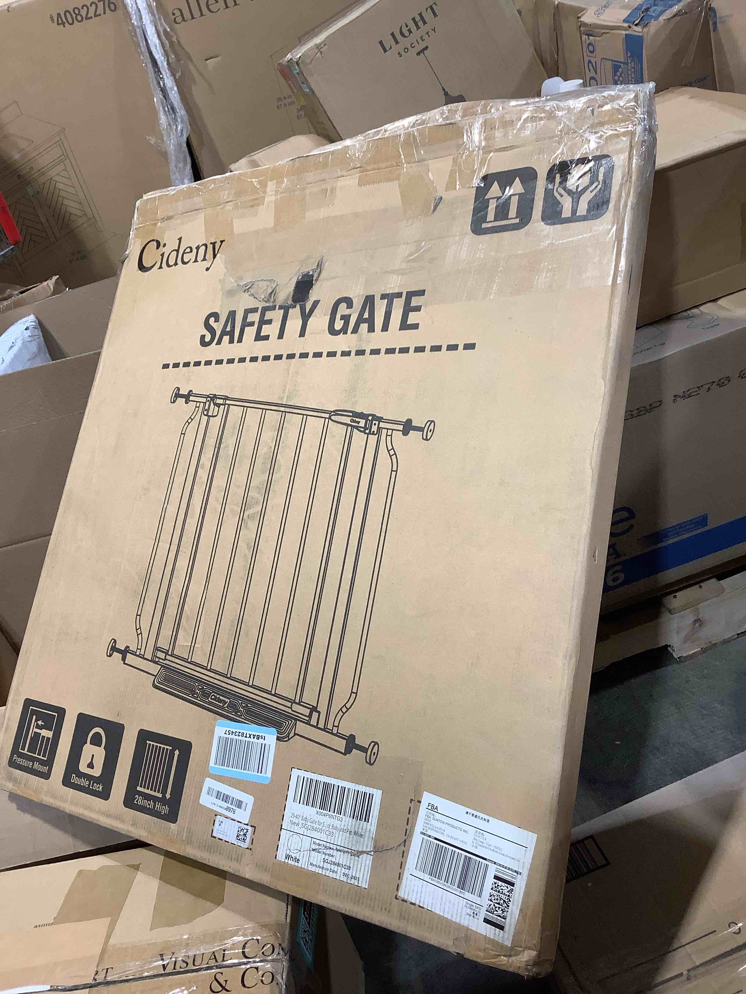 Condition photo showing New/Like New for baby gate no drilling, 29"-40" auto close dog gate indoor for doorways & stairs, pressure mounted adjustable pet gate, easy walk through child gate for children & pets stroller friendly, white