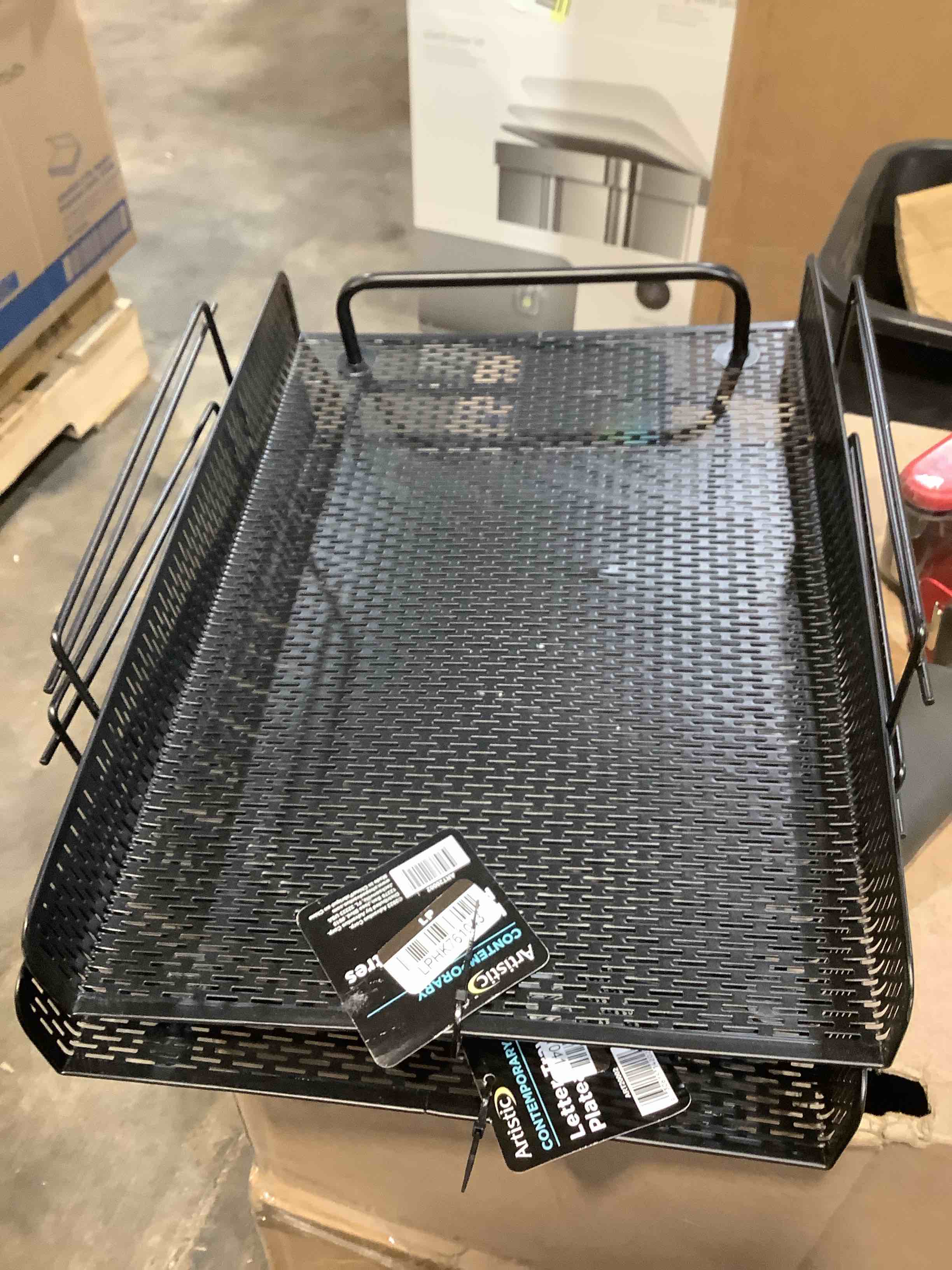 Condition photo showing New/Like New for artistic art20002 urban collection 10 in. x 13.75 in. x 3.5 in. 2 section letter size files punched metal letter tray - black