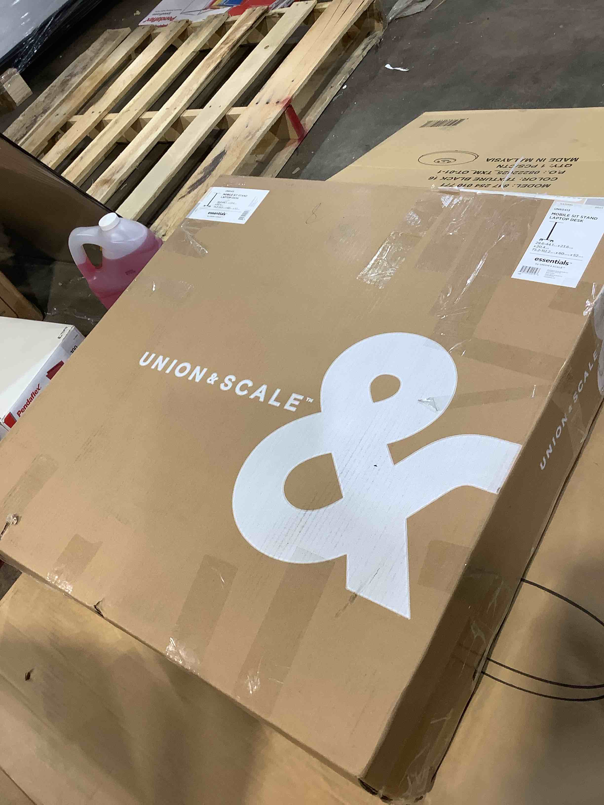 Condition photo showing Good Condition for uos60413cc essentials sit-stand single-column mobile workstation - 30 to 44 in. - natural wood & light gray