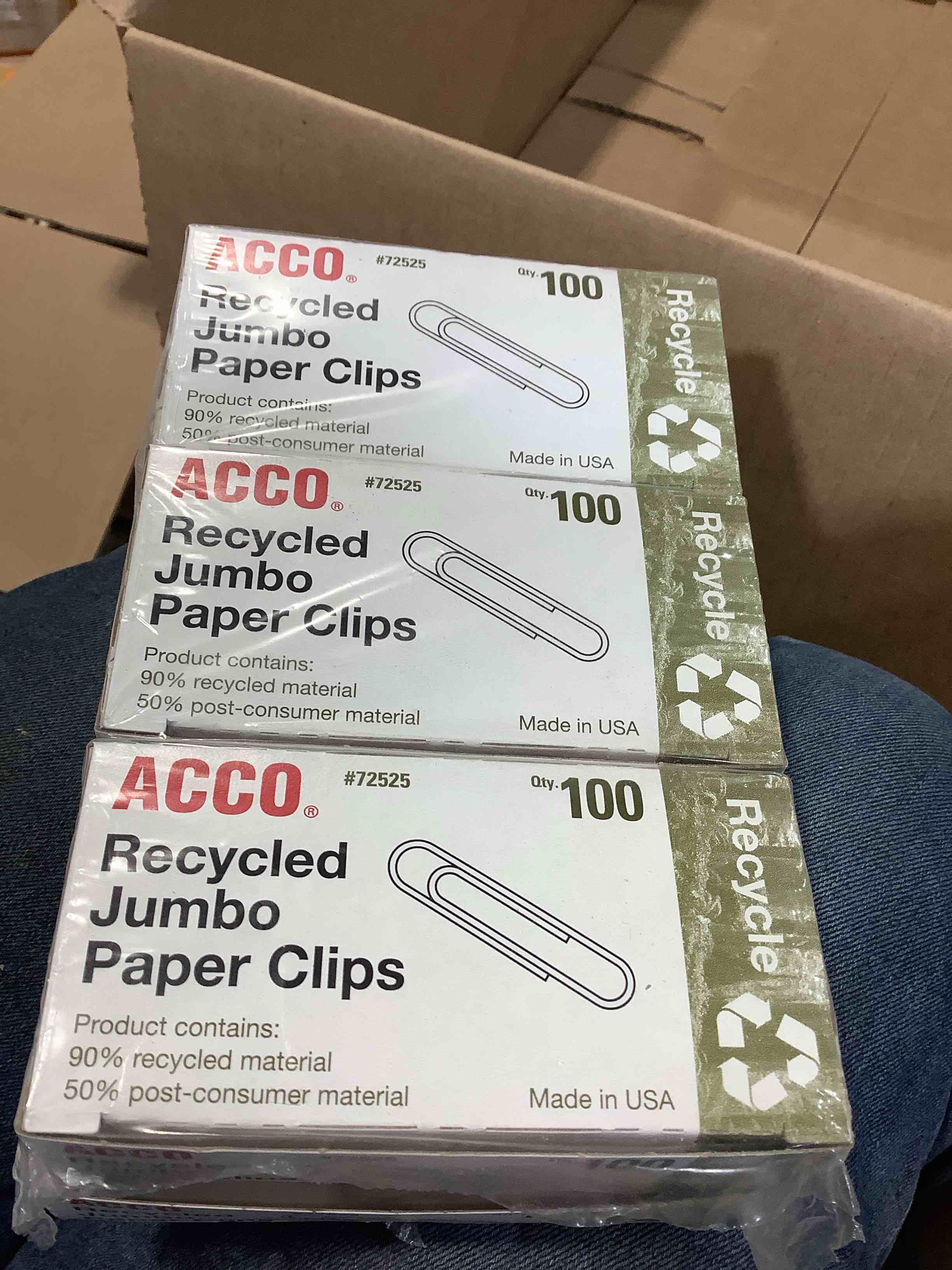Condition photo showing New/Like New for acco recycled paper clips  smooth  jumbo  100/box  6 boxes/pack  silver (a7072525a)