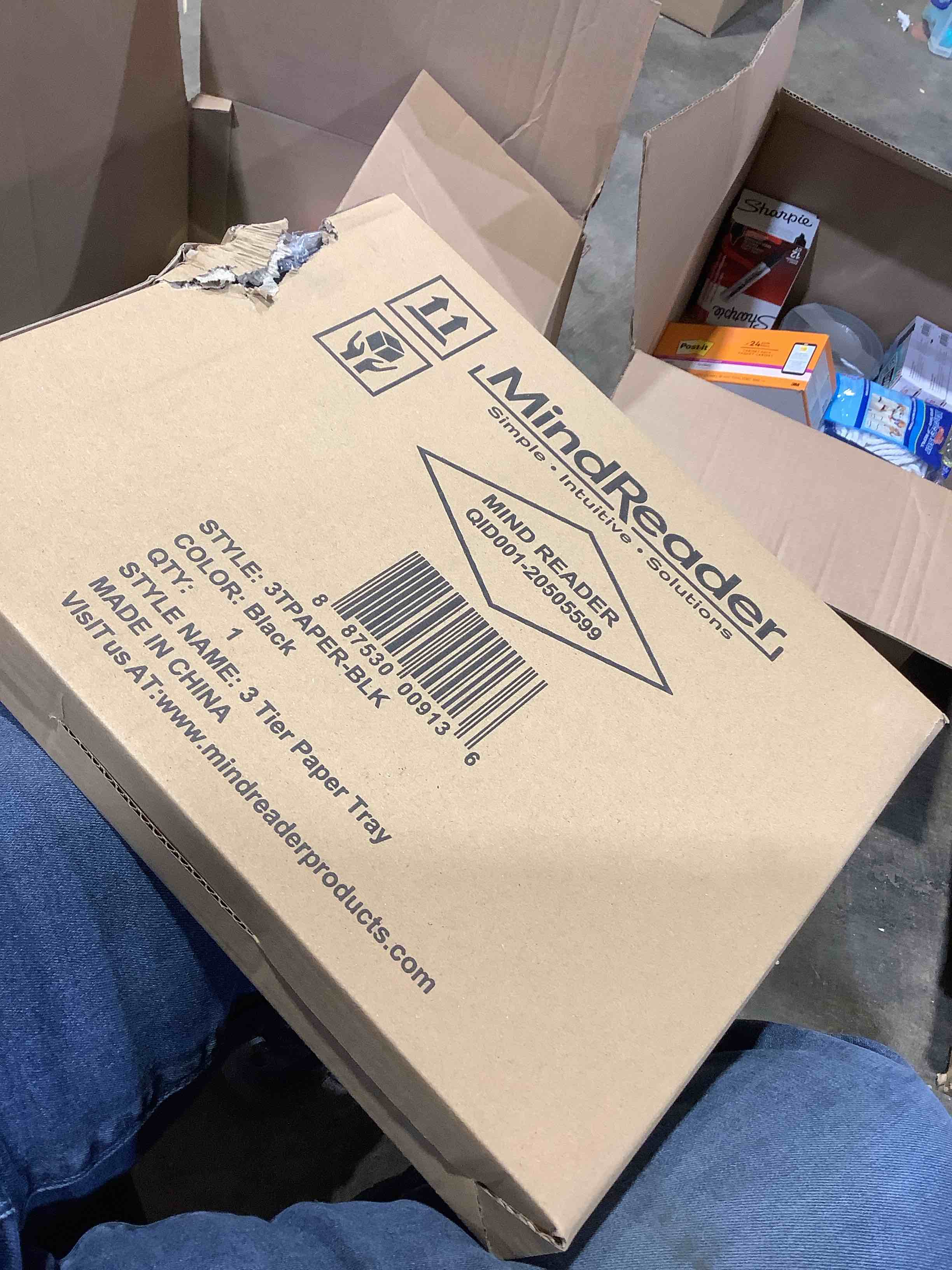 Condition photo showing New/Like New for mind reader 3-tier paper tray, desktop organizer, file storage, workspace, office, metal mesh, 11.5"l x 13.75"w x 10"h, black