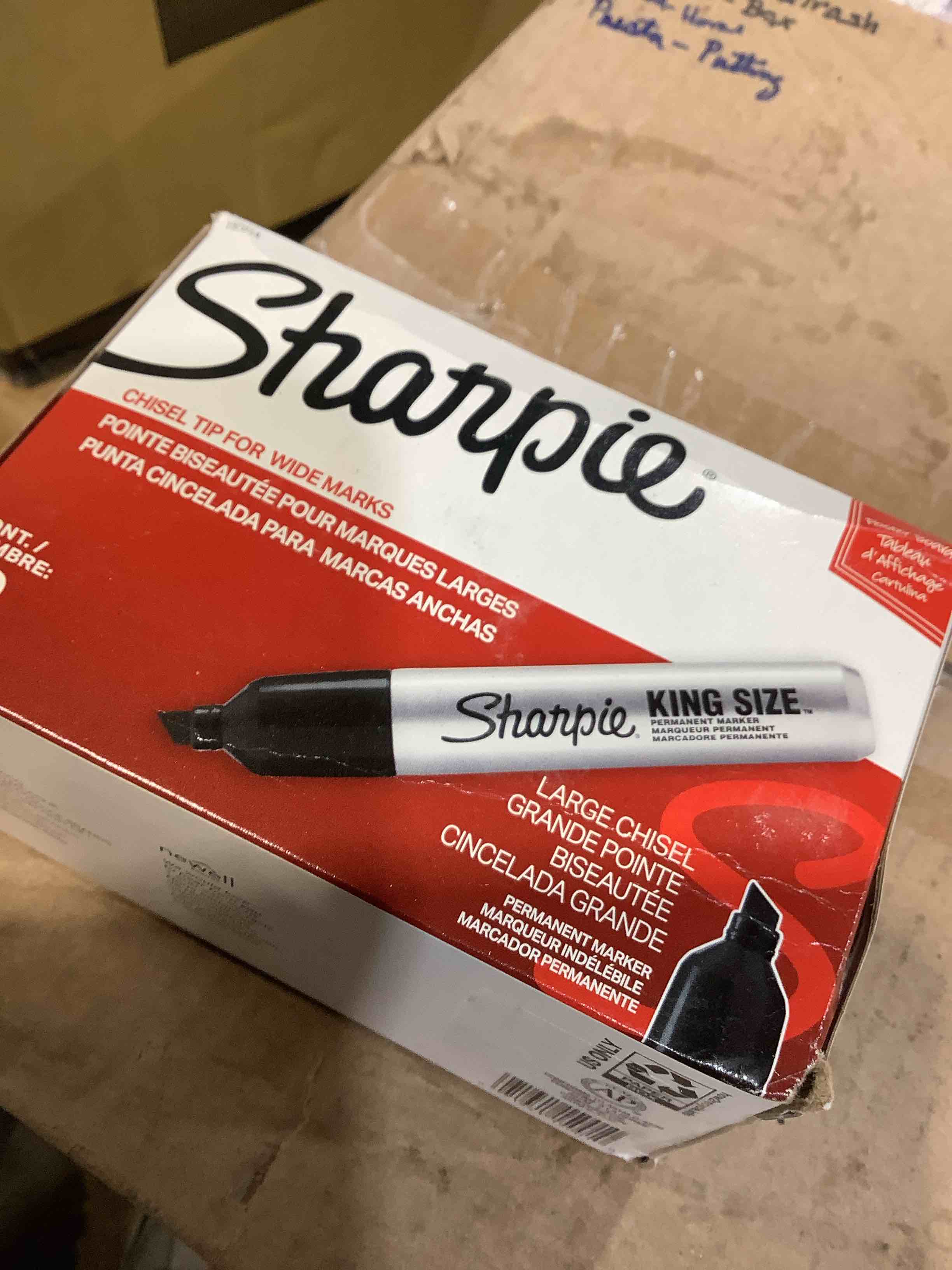 Condition photo showing New/Like New for sharpie king size permanent markers  large chisel tip  black  12 count