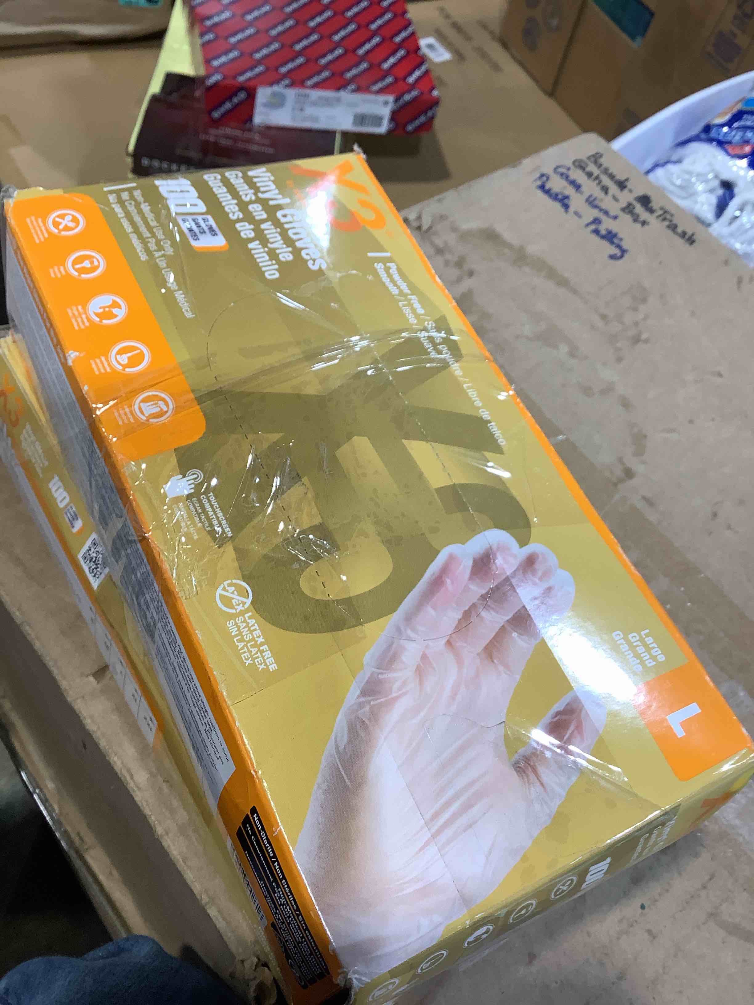 Condition photo showing New/Like New for x3 clear vinyl disposable gloves  3 mil  food-safe  non-latex  large  100/box